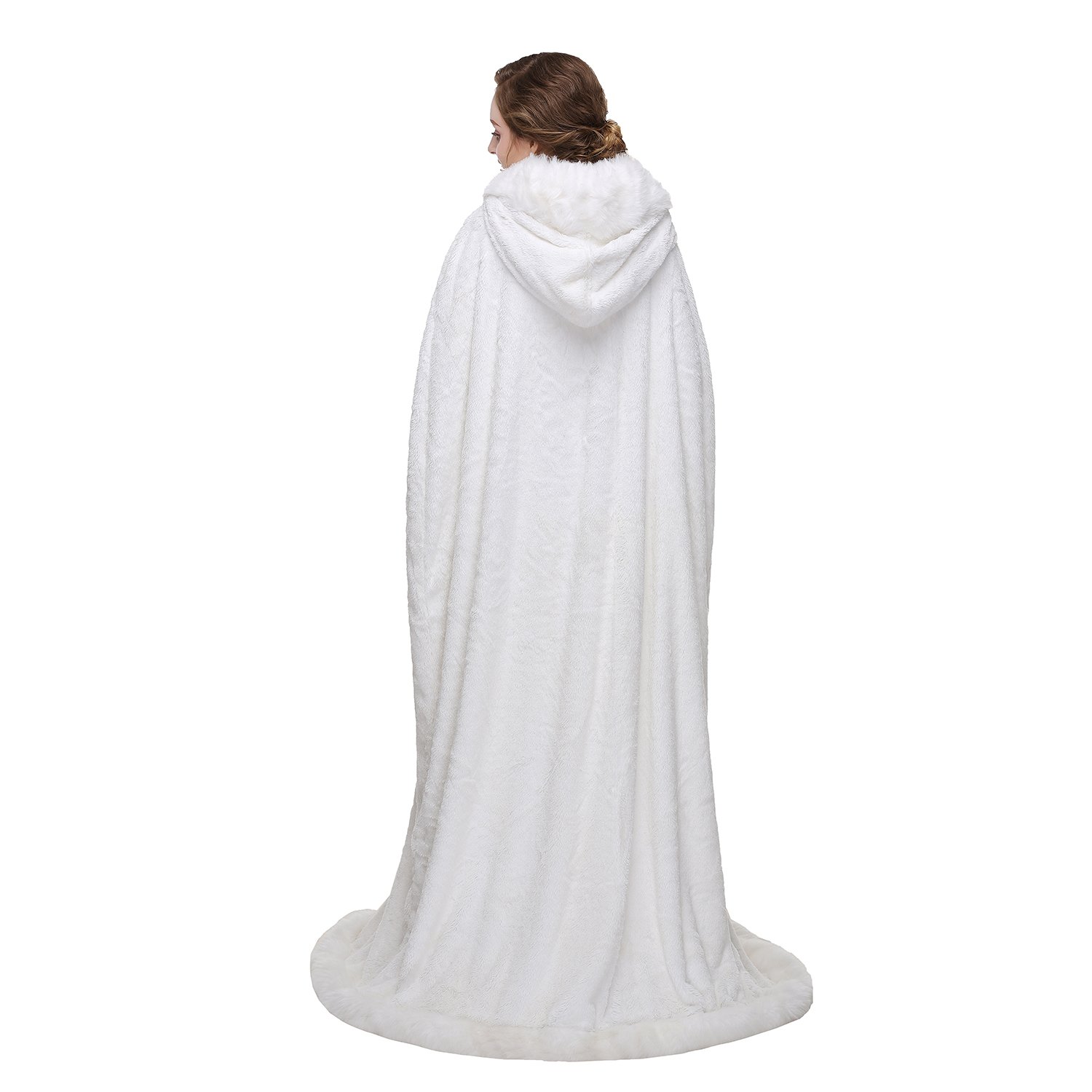 Elegant White Hooded Bridal Cape - Winter Wedding Cloak for Women, Medium Size, Warm Fleece Lining - Perfect for Outdoor Ceremonies, Photoshoots & Cold Weather Receptions