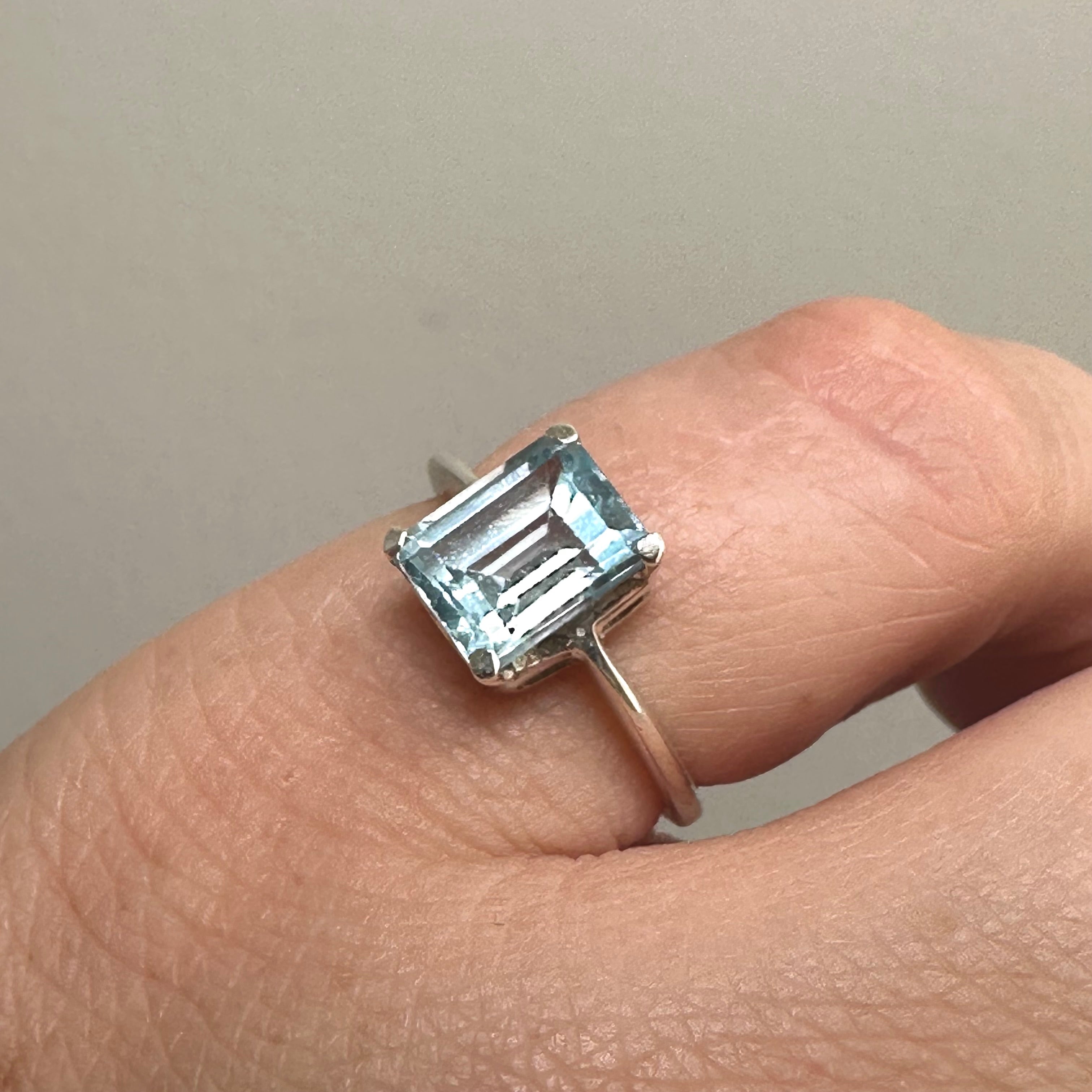 Blue Topaz Rectangular Faceted Ring - Size 5 Sterling Silver Women's Jewelry - Perfect for Engagement, Anniversary & Special Occasion Gifts