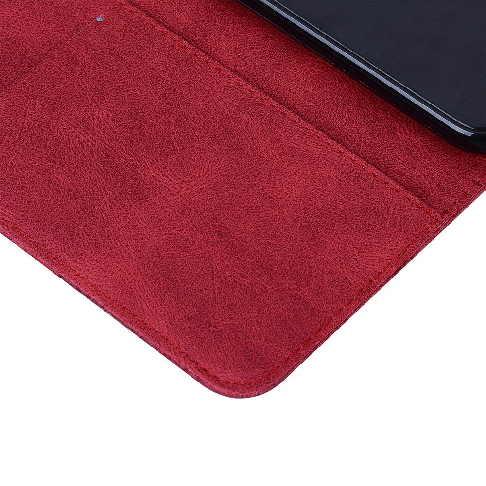 Samsung Galaxy A10E Leather Wallet Case with Card Holder & Magnetic Kickstand - Shockproof Flip Cover with Butterfly Embossing (Retro Red) - Perfect for Daily Use, Travel, and Hands-Free Viewing