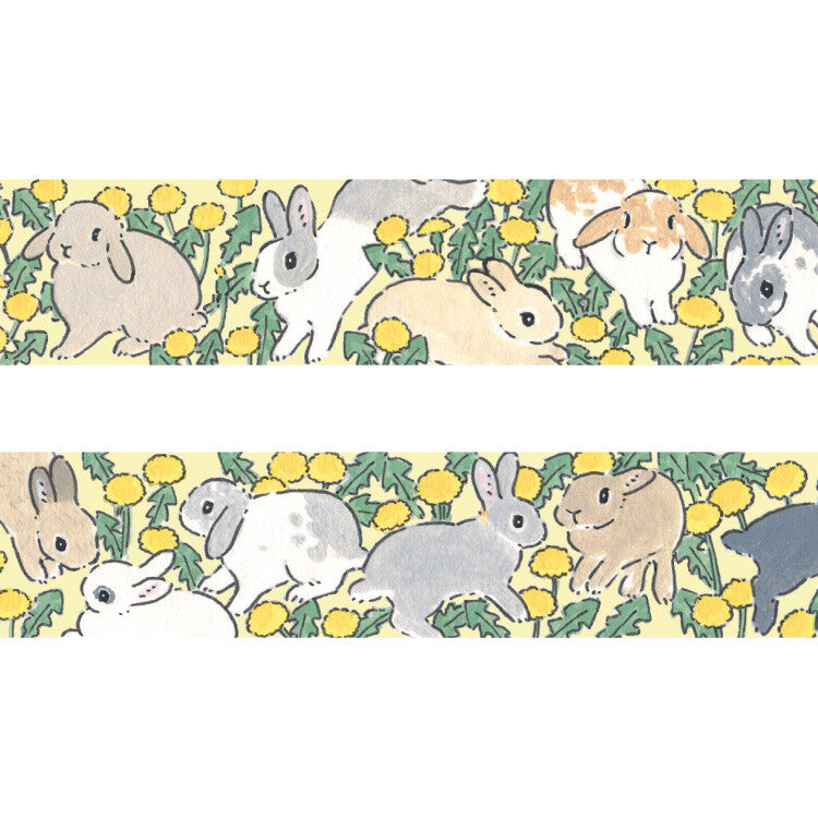 Bunny & Dandelion Washi Tape by Schinako Moriyama - Japanese Decorative Paper Tape for Scrapbooking, Journaling, DIY Crafts & Gift Wrapping