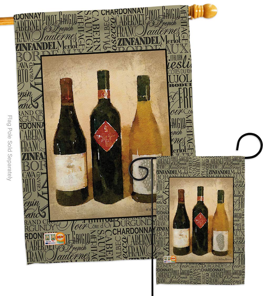 Breeze Decor Wine Garden House Flags Set - 3 Double-Sided 28x40 Inch Yard Banners for Beverages, Fruits, Cheese & Sangria (Red, White, Rose) - Made in USA - Perfect for Outdoor Decor, Parties & Gift Giving
