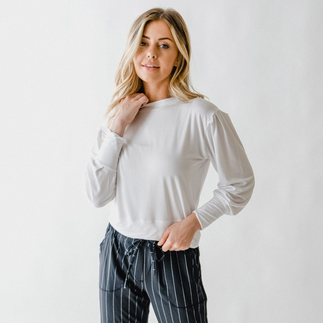 Organic Bamboo Long Sleeve Shirt for Women - Soft & Breathable White Top - Perfect for Yoga, Office & Casual Wear