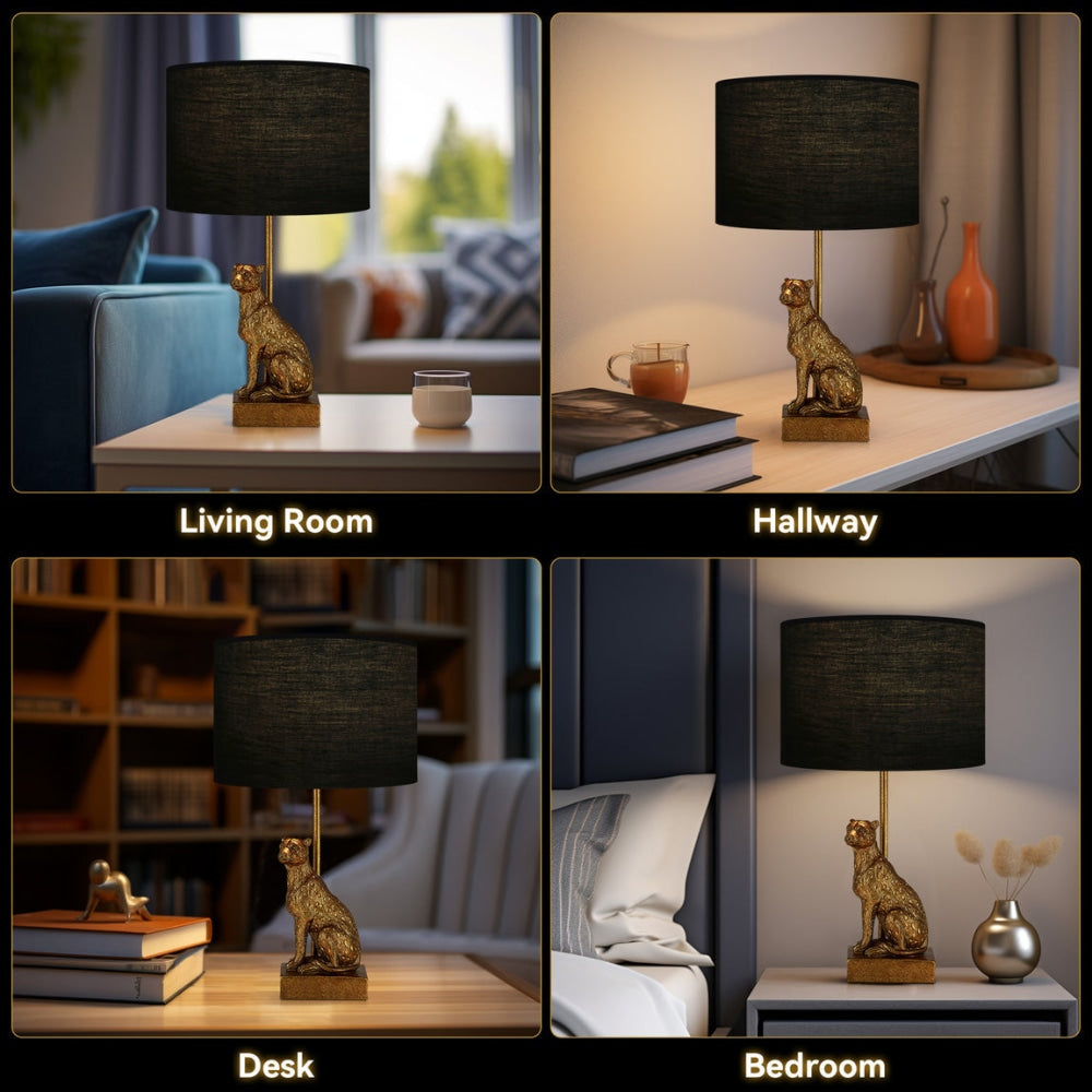 Cheetah Sitting Modern Elegant Table Lamp - Copper & Navy Desk Light for Living Room, Bedroom, Office Decor