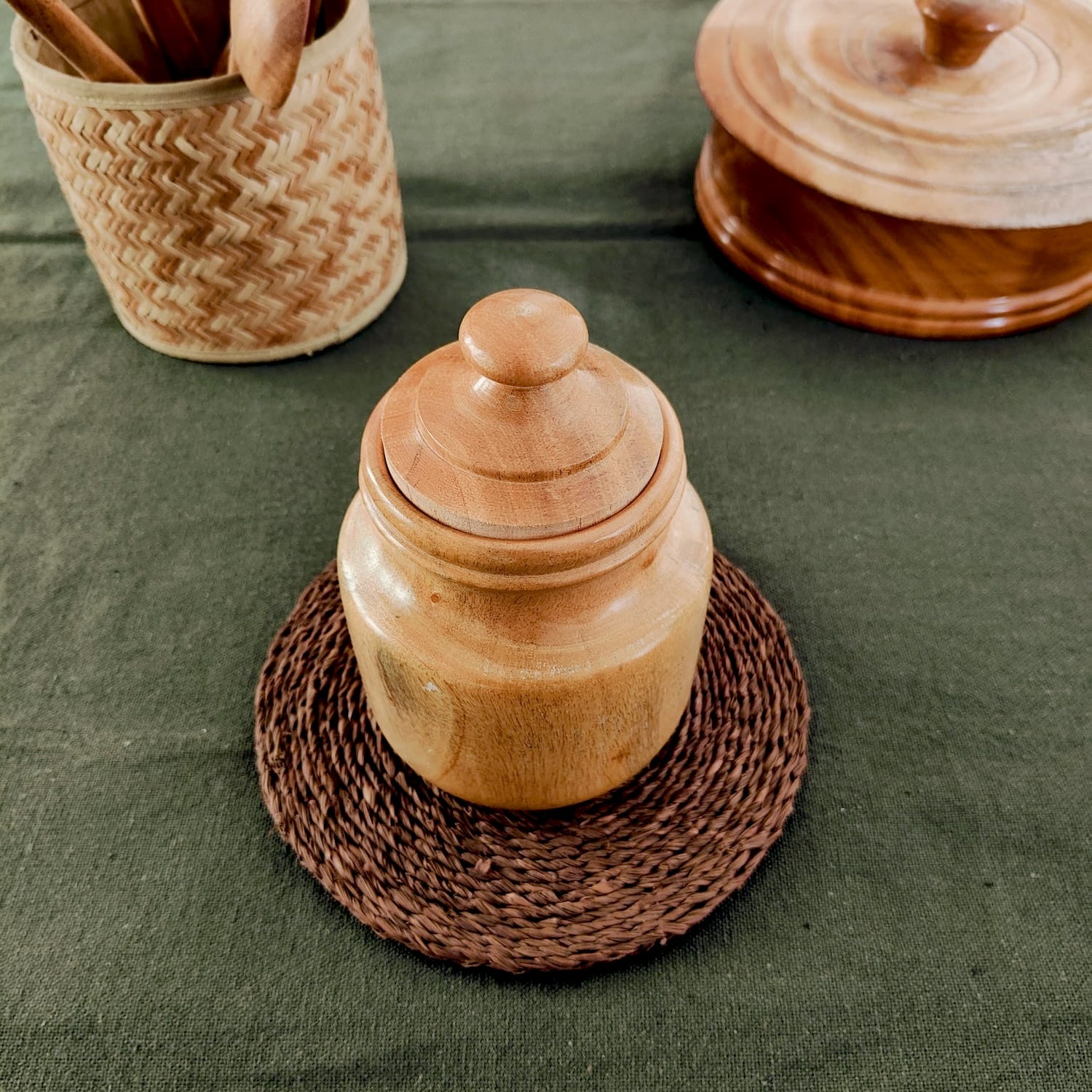 Organic Neem Wood Storage Jar for Kitchen, Spices, Tea & Coffee | Airtight & Eco-Friendly Food Container for Pantry Organization