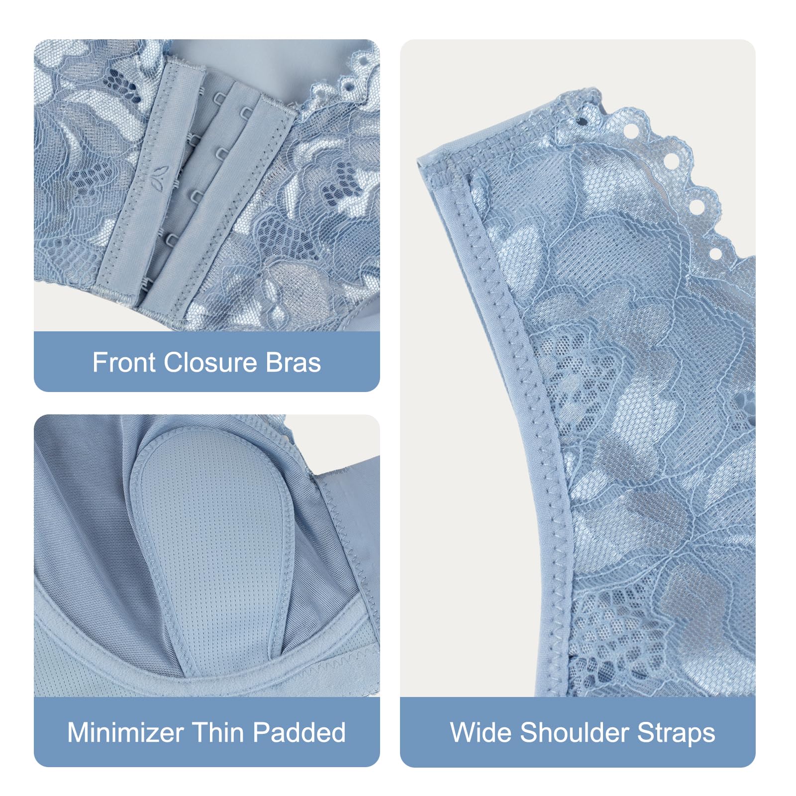 Front Closure Lace Bras for Women - Posture Correcting Wireless Seamless Bra - Comfortable Support for Everyday Wear, Yoga & Workouts