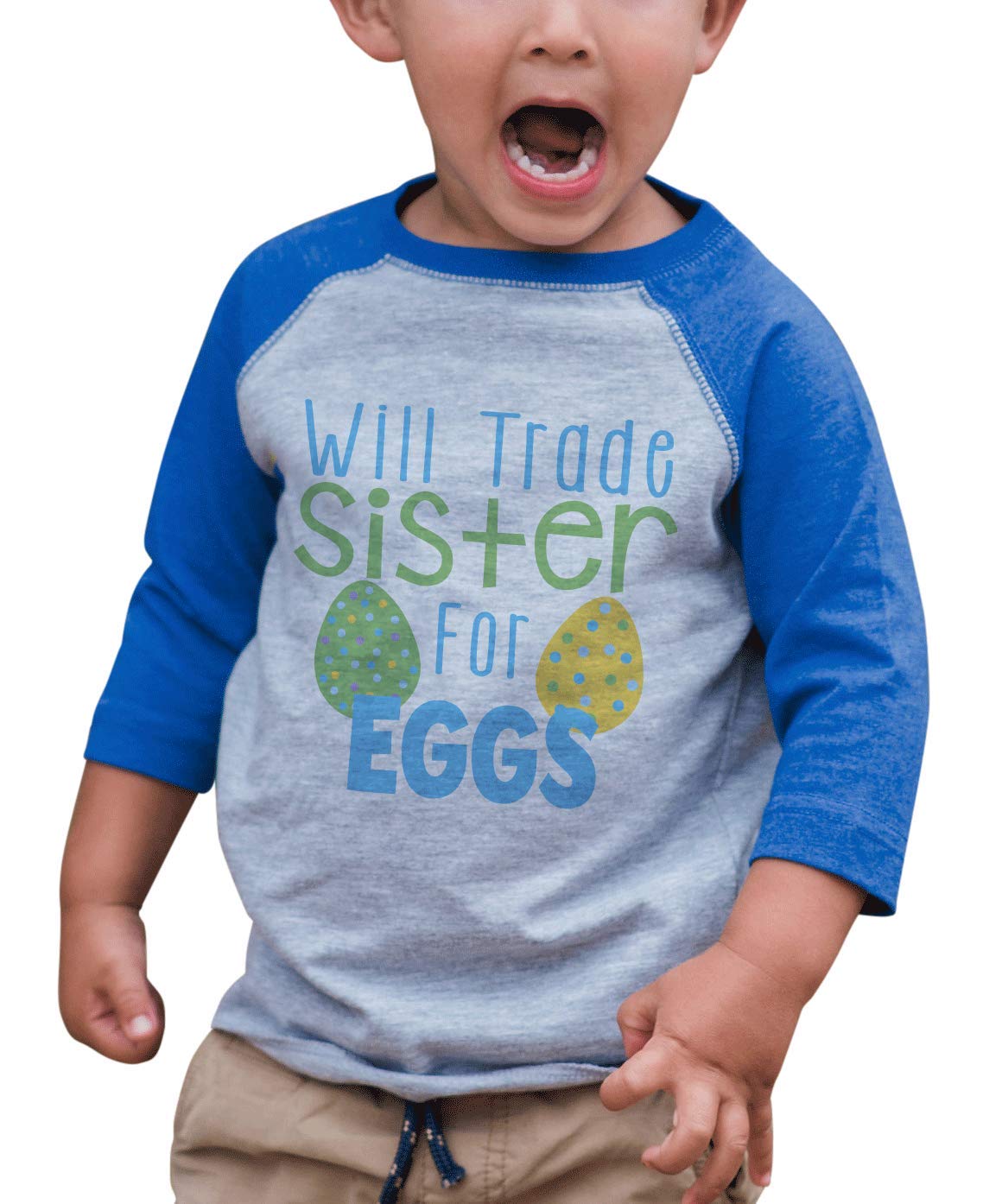 7 Ate 9 Apparel Kids Funny Brother Easter Blue Raglan T-Shirt - Cute Sibling Matching Outfit for Easter Photos & Family Gatherings