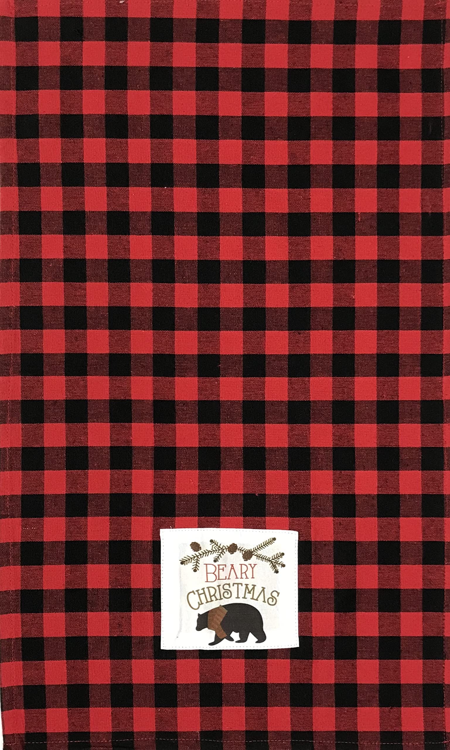 Winter Bear Christmas Kitchen Towel and Pot Holder Set - Red Black Check Plaid with Beary Christmas Patch | Holiday Kitchen Decor & Gift for Home Cooks