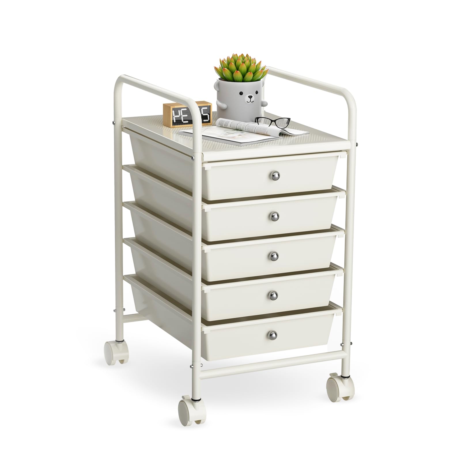 5 Tier Rolling Cart with 5 Drawers - Multipurpose Mobile Storage Organizer with Wheels & Universal Casters for Easy Movement - Perfect for Classroom, Office, Bedroom, Bathroom, Craft Room & Art Supplies Storage