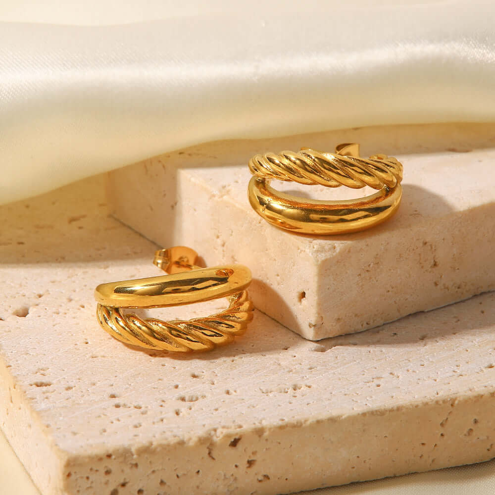 18K Gold Plated Braided Twist C Hoop Earrings for Women - Elegant Dainty Chunky Hoops | Perfect for Parties, Weddings & Everyday Wear | JDE311
