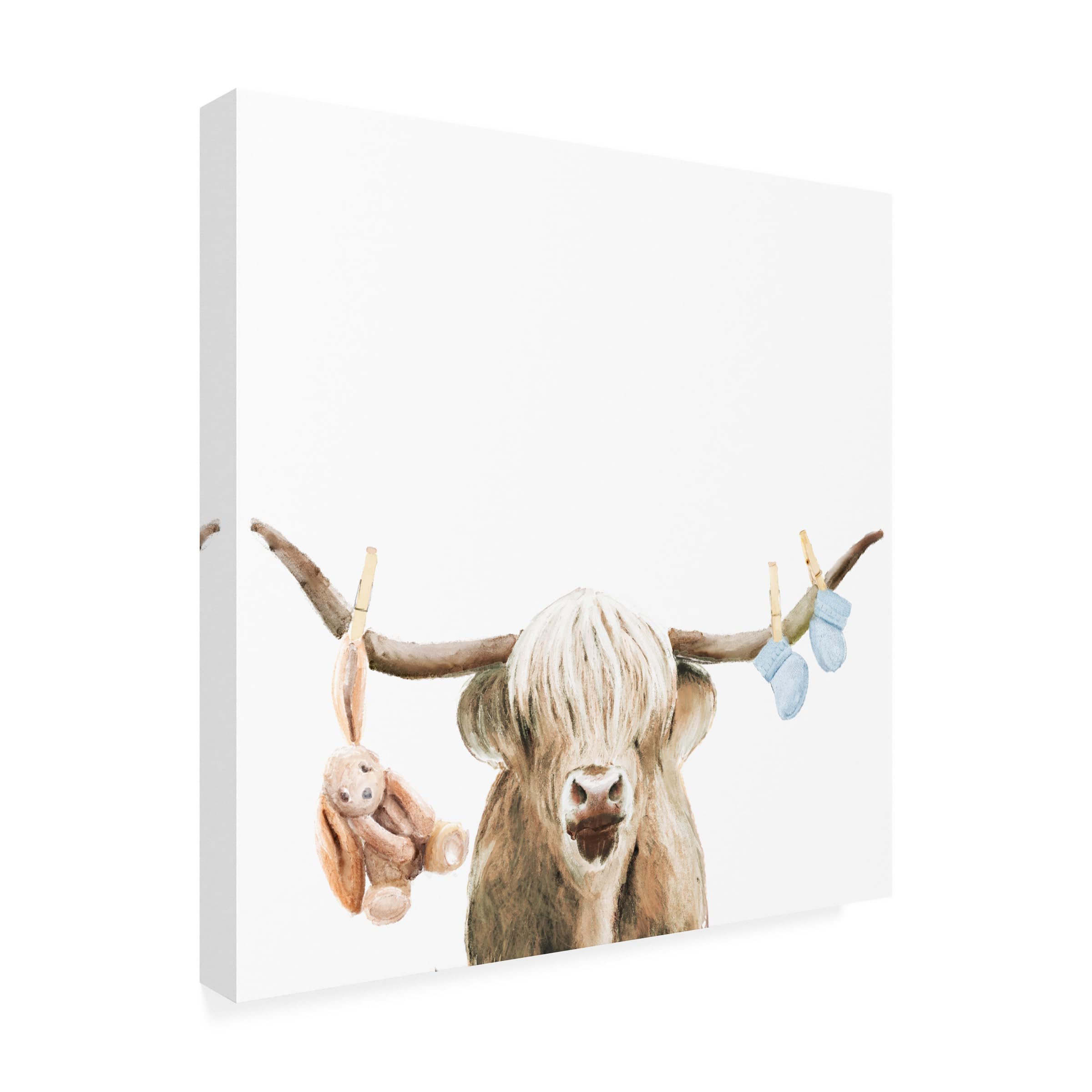 Highland Cow Baby Boy Canvas Art Print by Ali Lynne - Cute Nursery Wall Decor for Boys Room, Farmhouse Kids Bedroom & Scottish Themed Nursery