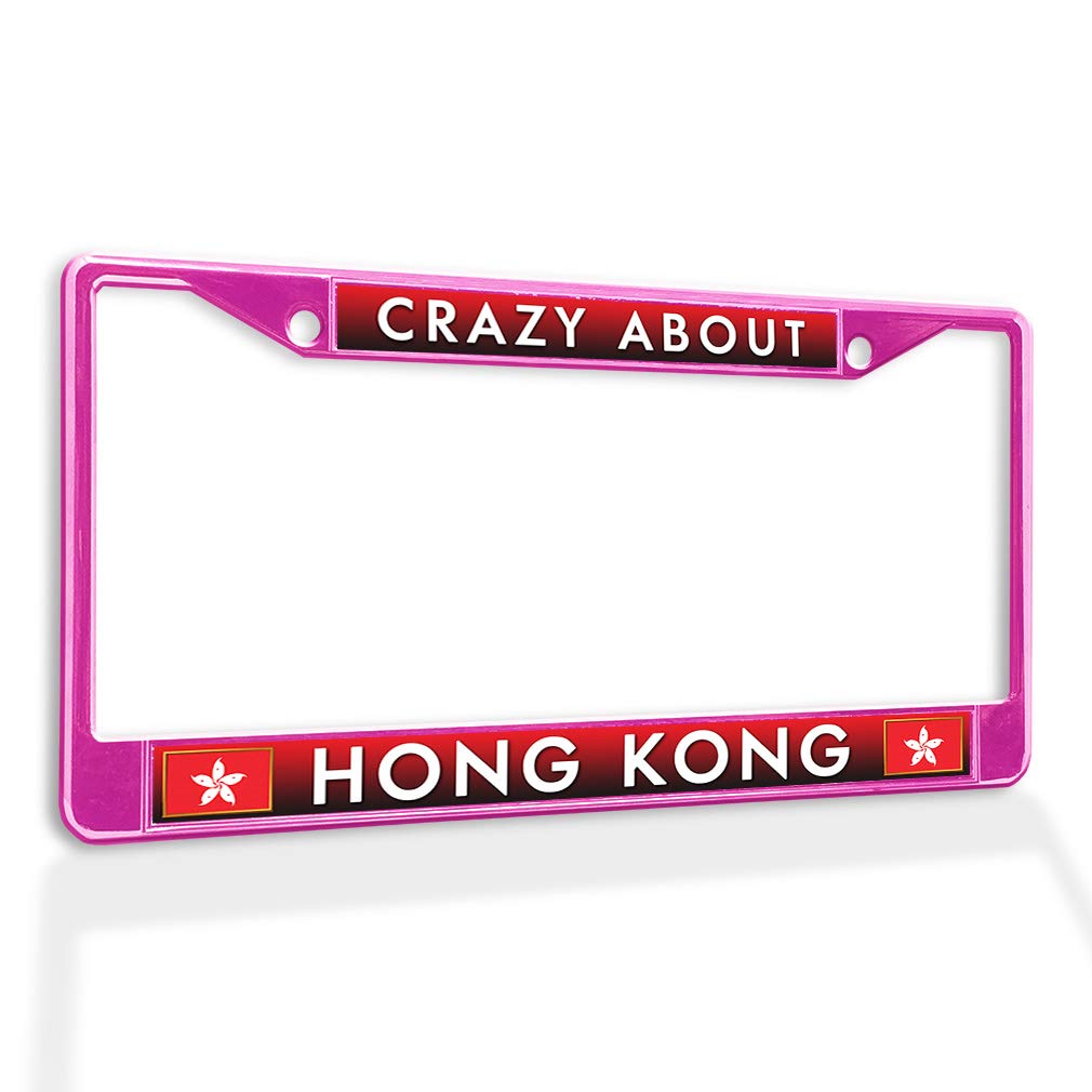 Crazy About Hong Kong Metal License Plate Frame - Weatherproof Car Accessories with Solid Insert (Hot Pink, 2 Holes) - Perfect for Car Enthusiasts & Hong Kong Lovers
