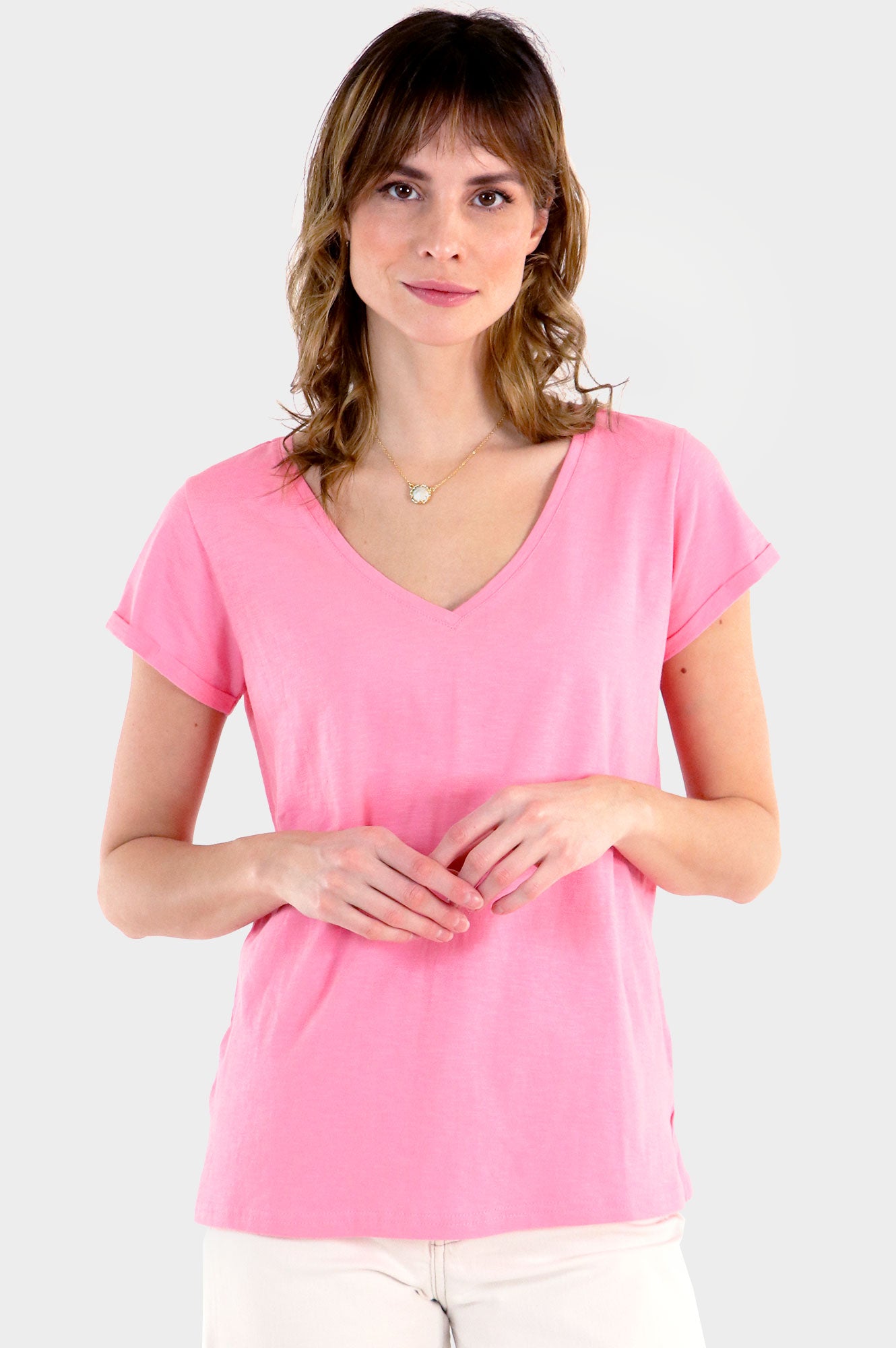Organic Cotton V-Neck T-Shirt for Women - Soft & Comfortable Pink Tee - Perfect for Casual Wear, Workouts & Everyday Outfits