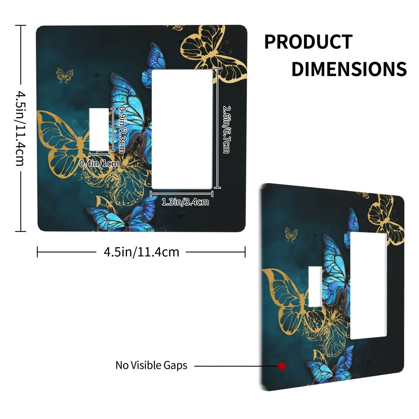 Blue Golden Butterfly 2-Gang Light Switch Cover - Decorative Combination Toggle Rocker Electrical Faceplate for Kitchen, Bathroom & Home Decor | Wall Plate for Bedroom, Living Room & Office