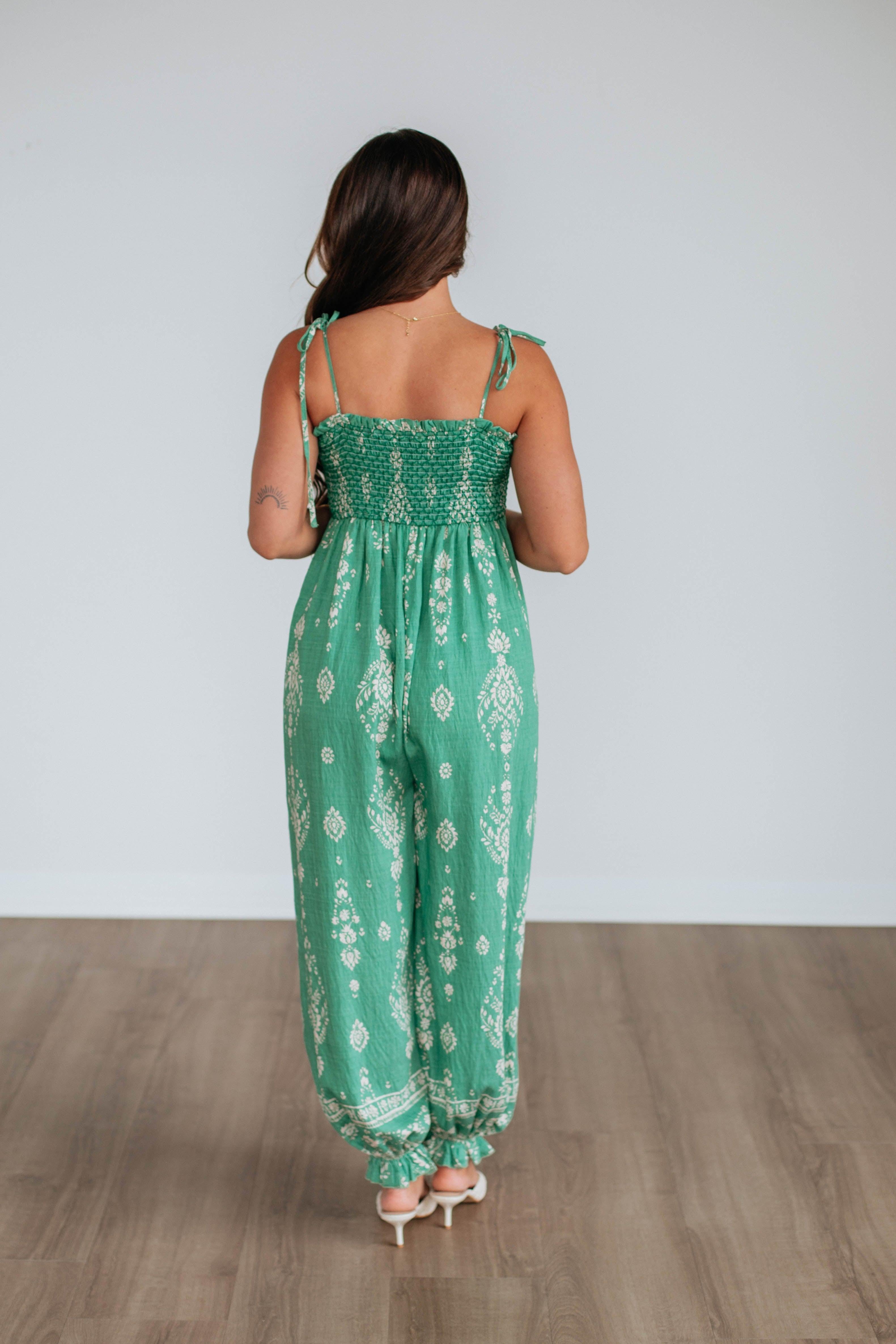 Azelia Women's Jumpsuit - Kelly Green Mix Color One Piece Romper | Casual Summer Outfit for Beach, Party & Vacation