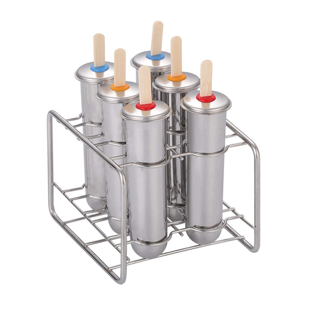 Premium Stainless Steel Popsicle Molds Set of 6 - Reusable Ice Pop Maker, Ice Cream & Cakesicle Tray for Homemade Frozen Treats, Juice, Smoothies & Candy - Perfect for Summer Parties, Kids Snacks & Healthy Desserts