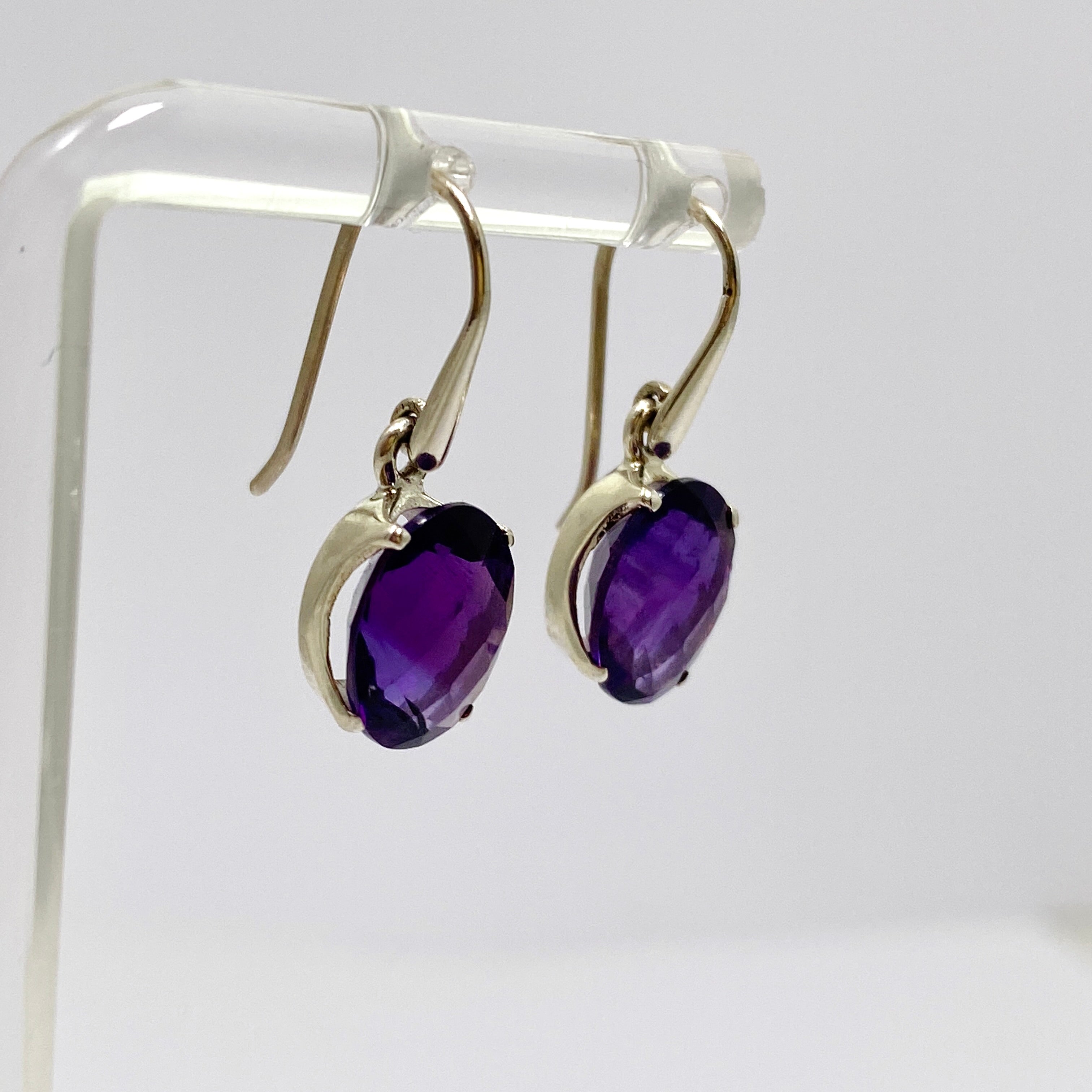 Natural Amethyst Oval Faceted Stud Earrings for Women - 925 Sterling Silver Dangle Jewelry - Perfect for Weddings, Parties & Everyday Wear