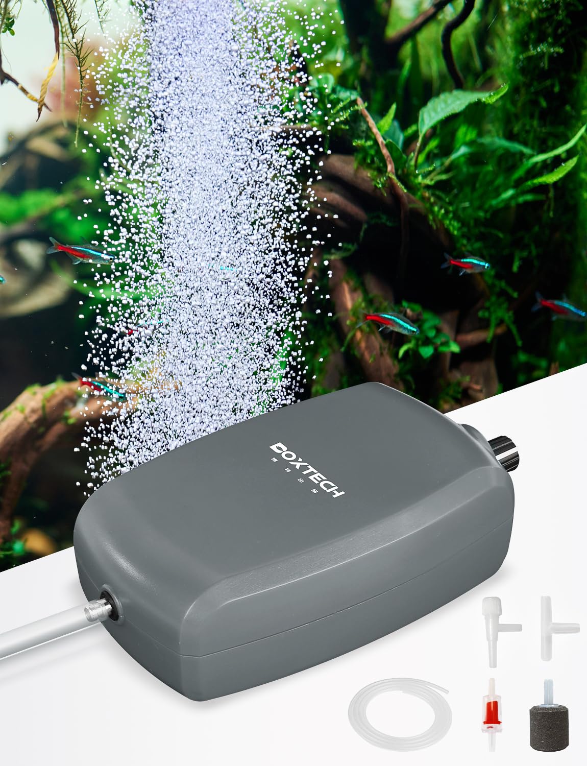 UPETTOOLS 3W Electric Aquarium Air Pump - Powerful Adjustable Oxygen Aerator with Stainless Steel Outlet & Air Stone Bubbler for 20-100 Gallon Fish Tanks | Quiet Operation for Home, Office & Aquatic Pets | Ideal for Freshwater & Saltwater Aquariums