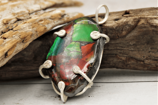 Natural Ammolite Gemstone Pendant Necklace - Genuine Iridescent Fossil Jewelry for Women - Perfect for Gifts, Parties & Special Occasions