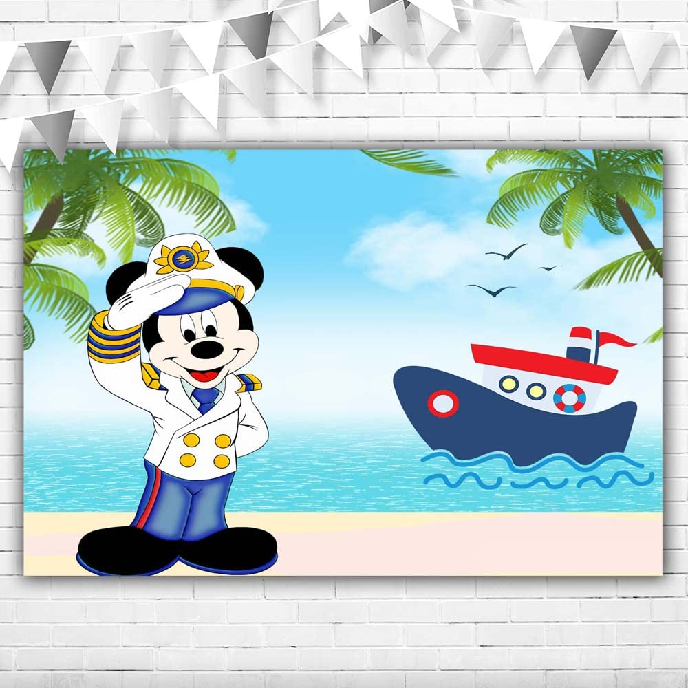 Captain Mickey Mouse Sailor Birthday Backdrop 5x3ft - Nautical Boat Theme Vinyl Banner for Kids 1st Birthday Party Decorations | Perfect for Boys' Sailor-Themed Celebrations, Baby Showers & Photo Booths