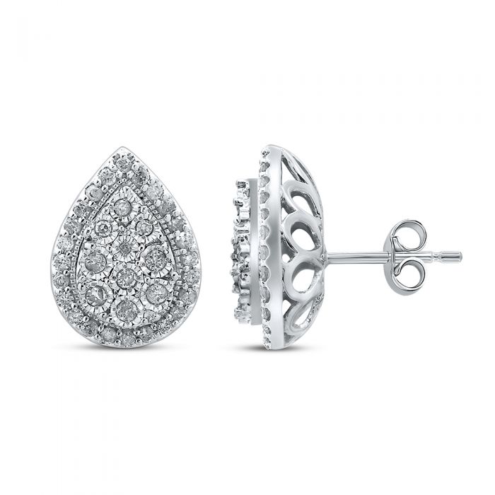 9ct White Gold 1/2 Carat Diamond Pear Shaped Stud Earrings for Women - Perfect for Weddings, Anniversaries & Special Occasions