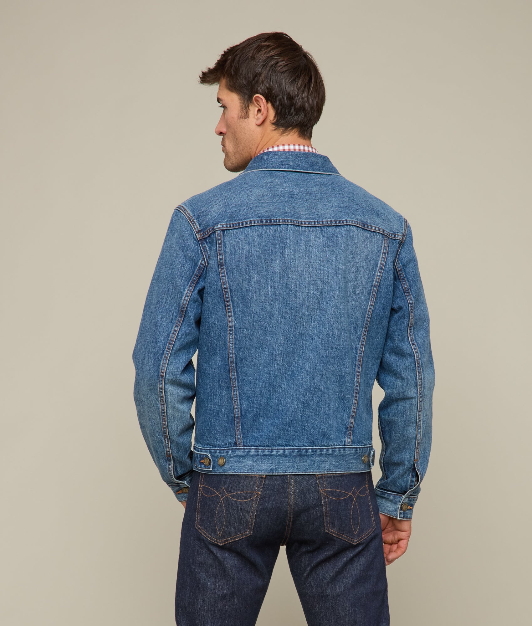 Earl Denim Trucker Jacket for Men - Vintage Saddleback Blue Denim Jacket, Classic Fit, Distressed Wash | Perfect for Casual Outfits, Streetwear, and Layering in Fall & Spring