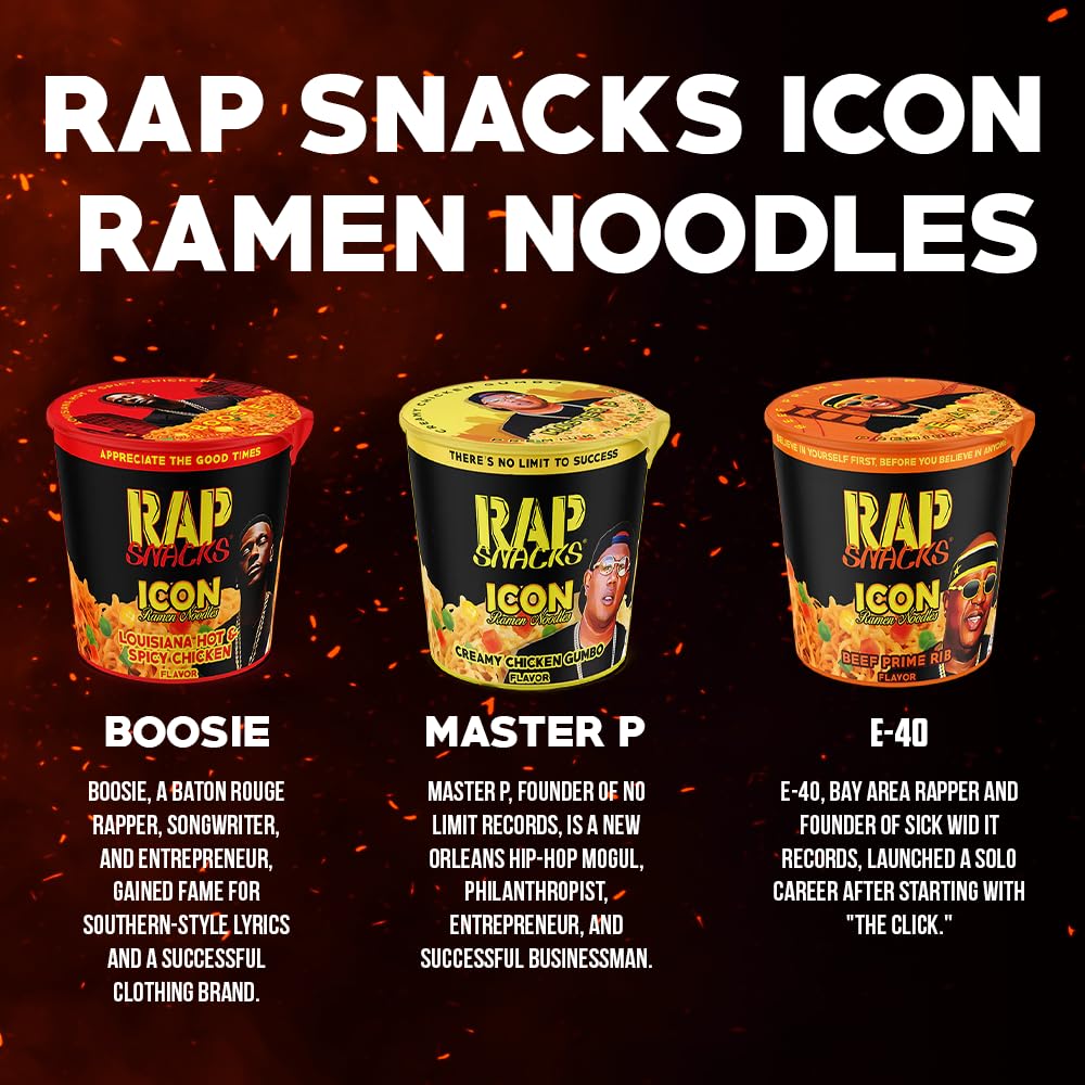 Rap Snacks Creamy Chicken Gumbo ICON Ramen Noodles - Master P Pack of 12 - Instant Noodles for Quick Meals, Snacks & Emergency Food Supply