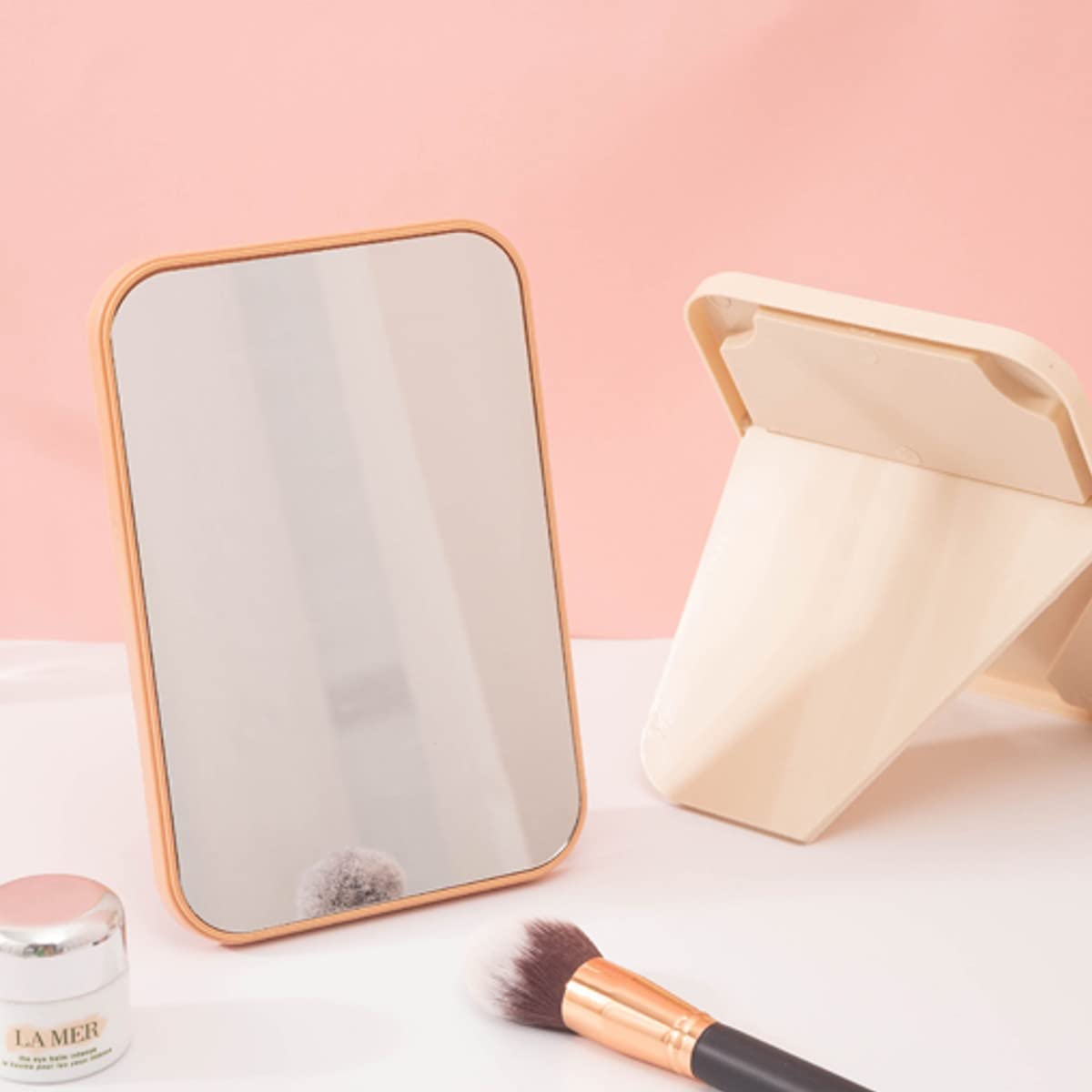 Leeonz Portable Folding Vanity Mirror with Stand - 90° Adjustable Rotation Makeup Mirror for Travel, Shower & Shaving - Perfect for Home, Bathroom & On-the-Go Use (Pink)
