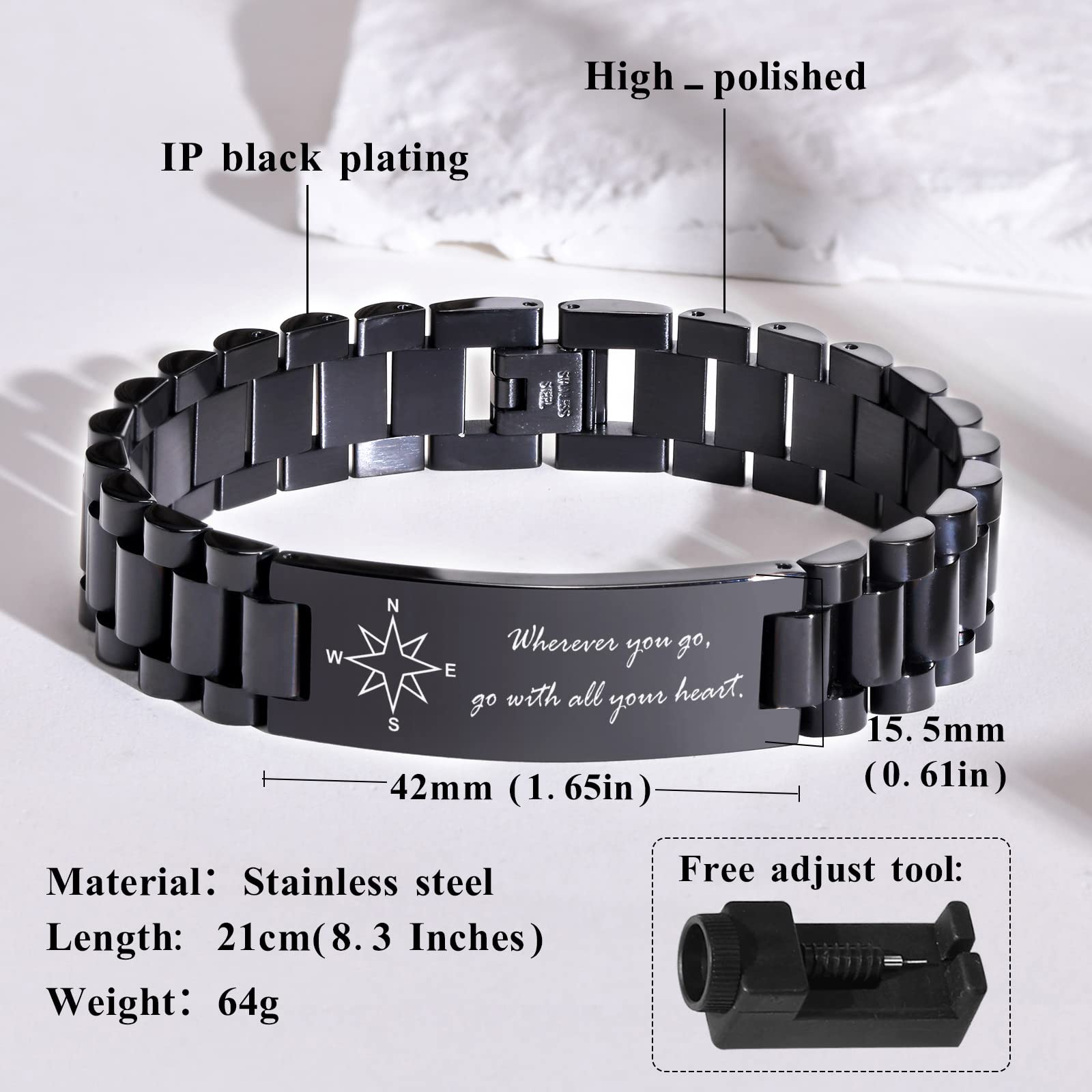 Custom Graduation Bracelet for Men - Personalized Stainless Steel Inspirational Gift for College Graduates Class of 2025 - Perfect Graduation Gift for Him - Ideal for Commencement Ceremonies, Graduation Parties & Celebrating Academic Achievements