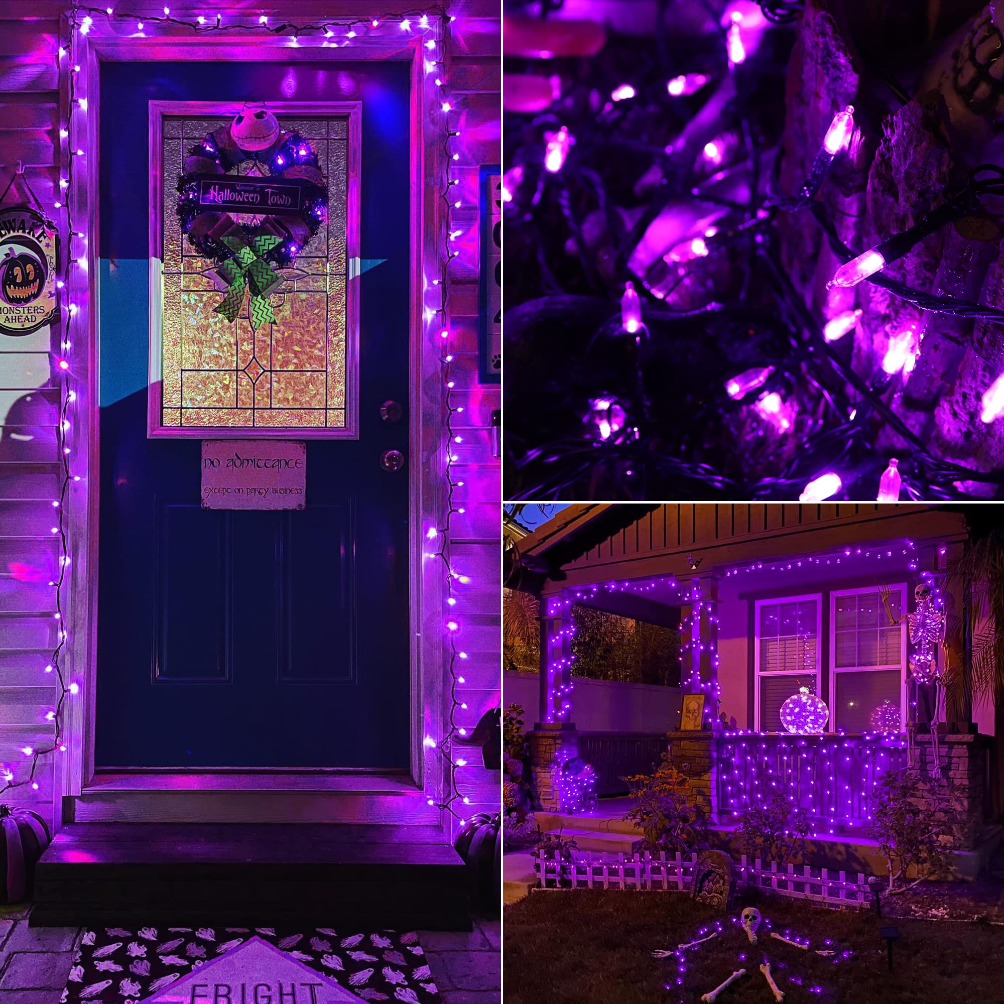 BrizLabs 66ft 200 LED Purple Halloween String Lights - Waterproof Outdoor/Indoor Fairy Lights with 8 Modes & Timer - Perfect for Halloween Decorations, Christmas Trees, Parties, Patio, Garden, and Home Decor