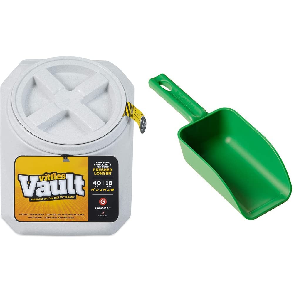 Gamma2 Vittles Vault Airtight Stackable Pet Food Storage Container with Removable Wheels + Vikan Remco Color-Coded Plastic Scoop - Perfect for Dog Food, Cat Food & Bulk Dry Food Storage in Kitchen, Pantry or Garage