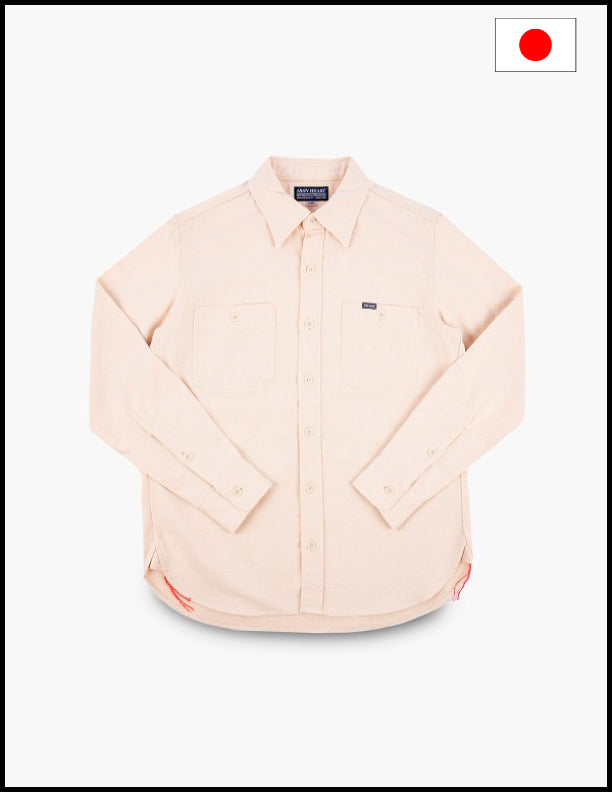 Iron Heart IHSH 414 9oz Cotton Linen Work Shirt - Off White | Durable Men's Casual Shirt for Workwear & Outdoor Activities