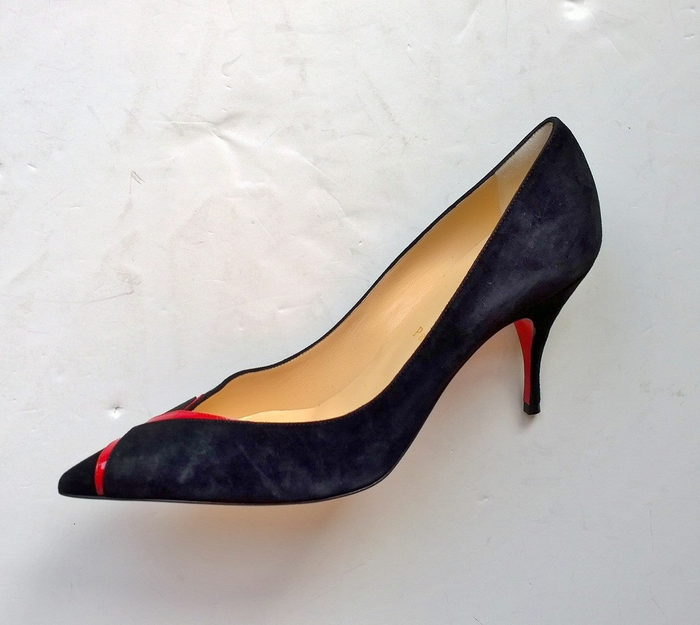 Christian Louboutin CL Logo Black Suede Pumps with Iconic Red 85mm Heels - Perfect for Evening Events, Date Nights & Special Occasions