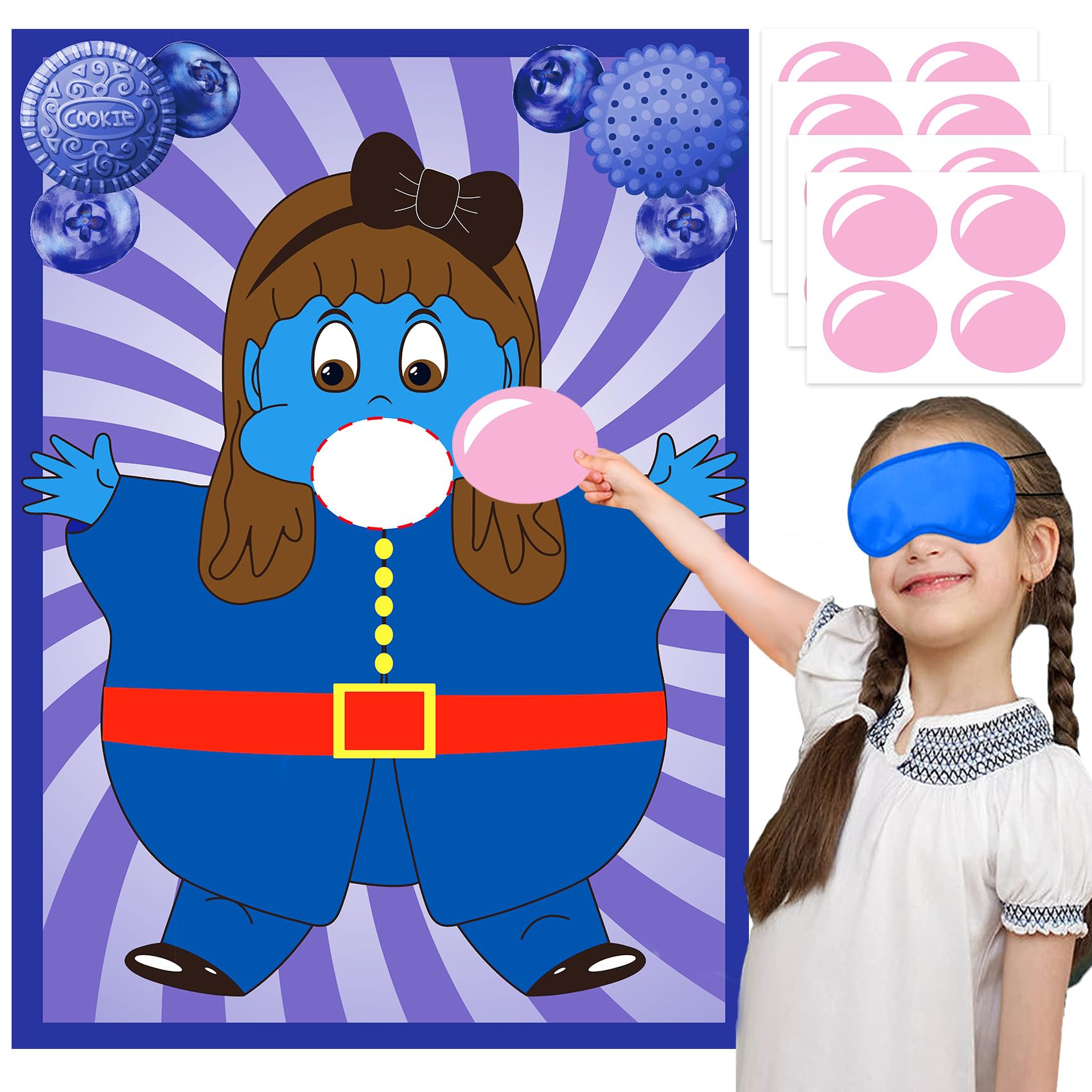 Chocolate Factory Party Decorations - Pin The Gum on Violet Game for Kids | Candyland Birthday Party Supplies, Halloween Cosplay & Kids Party Games | Perfect for Birthday Parties, Classroom Activities & Family Game Nights