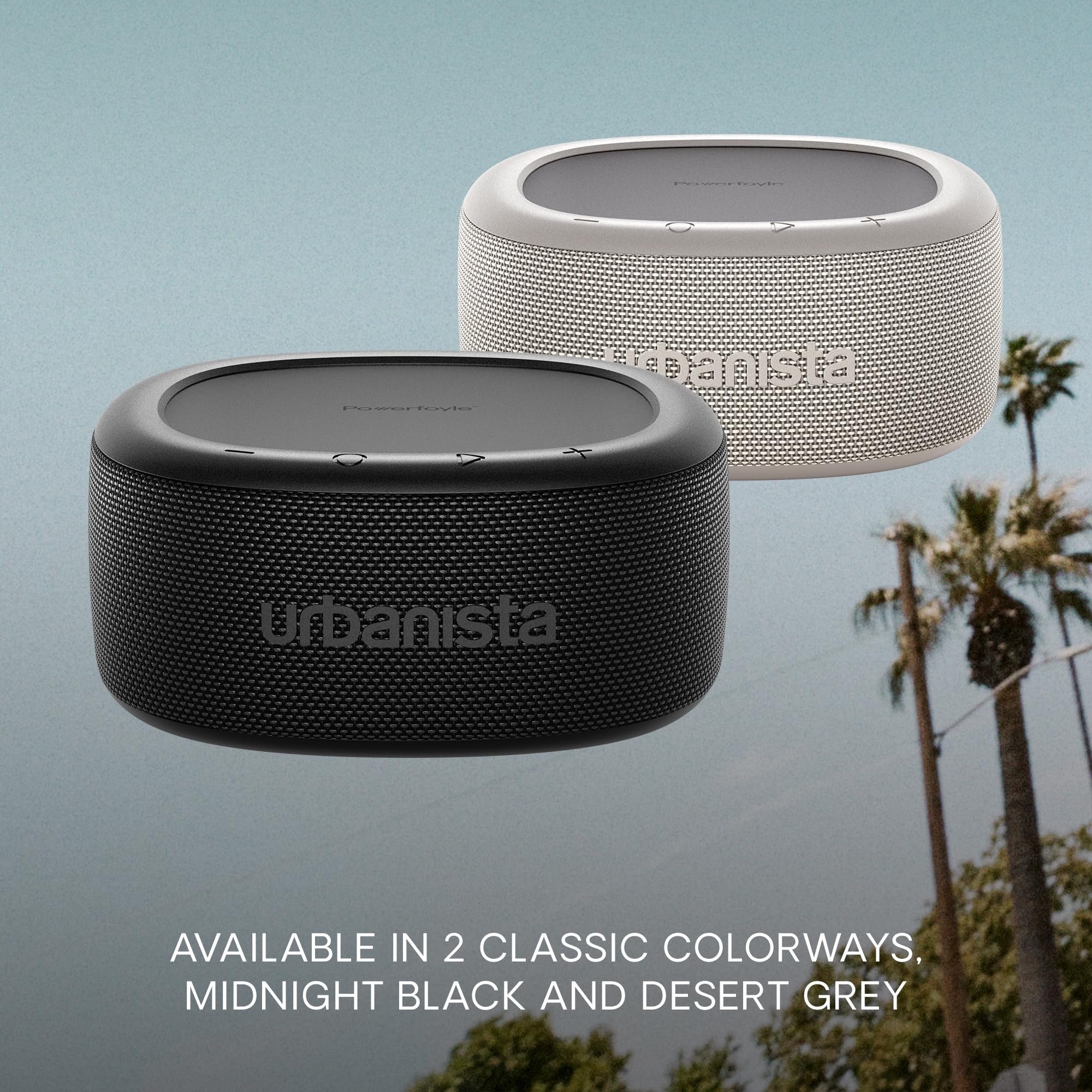 Urbanista Malibu Solar Bluetooth Speaker - 20W Wireless Portable Speaker with 45H Playtime, IP67 Waterproof, Stereo Sound & Dual Pairing | Compact Travel Speaker for Beach, Camping, Pool Party & Home Use in Midnight Black