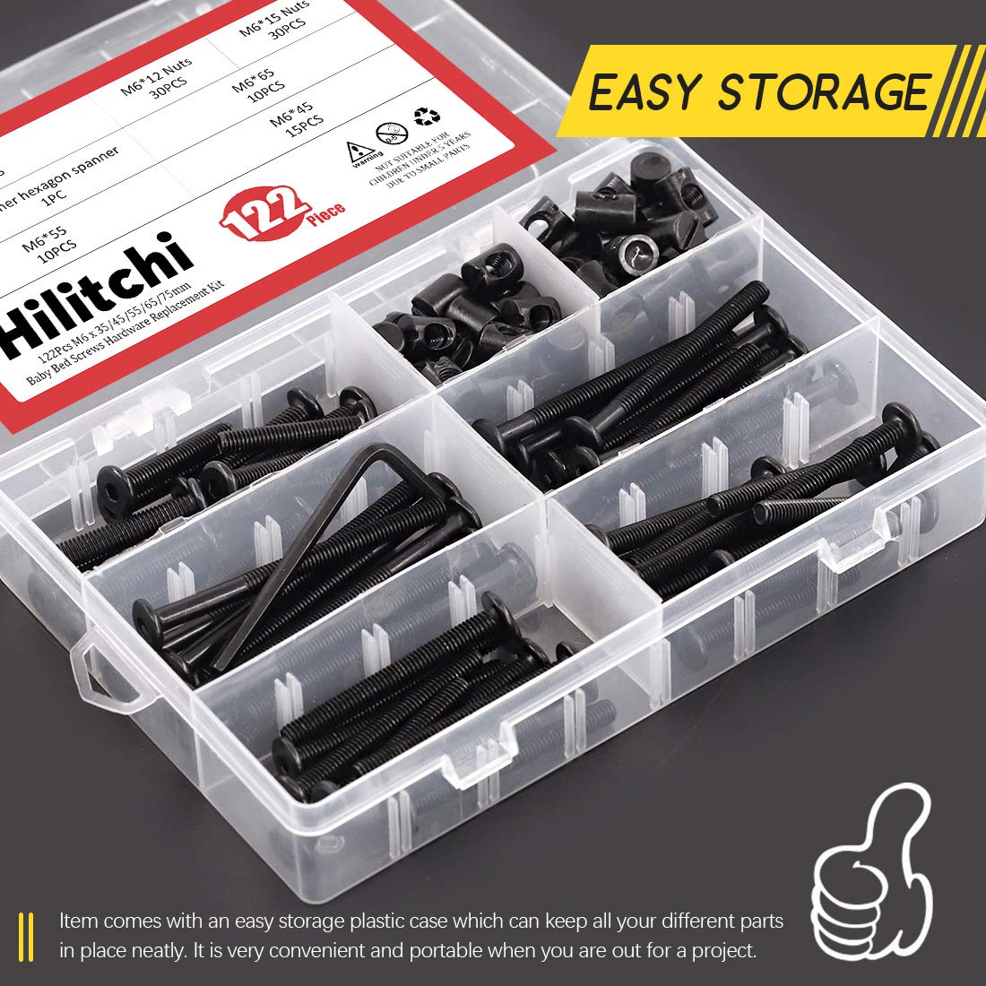 Hilitchi M6 120Pcs Black Hex Screws Bolts Kit for Baby Bed Furniture - Cribs & Chairs Hardware