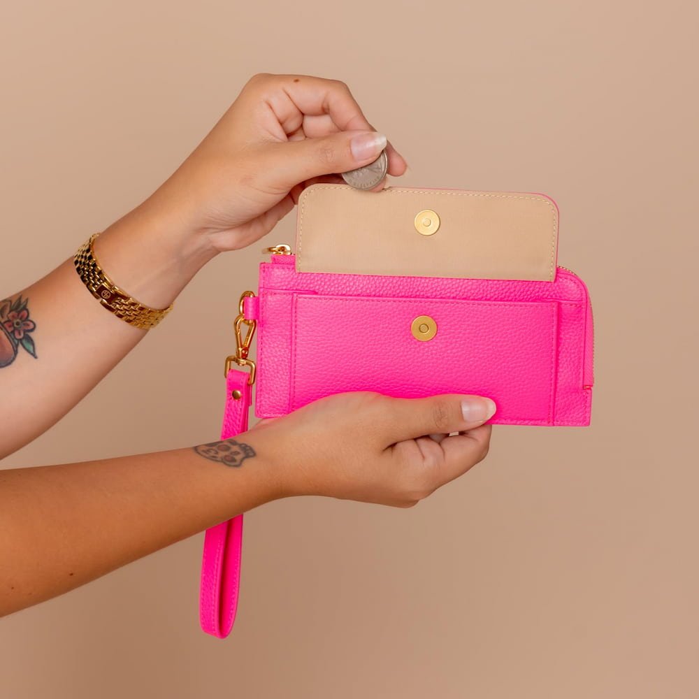 Slim Leather Wallet for Men & Women - RFID Blocking, Minimalist Design, Neon Pink - Perfect for Everyday Use, Travel & Gift Giving
