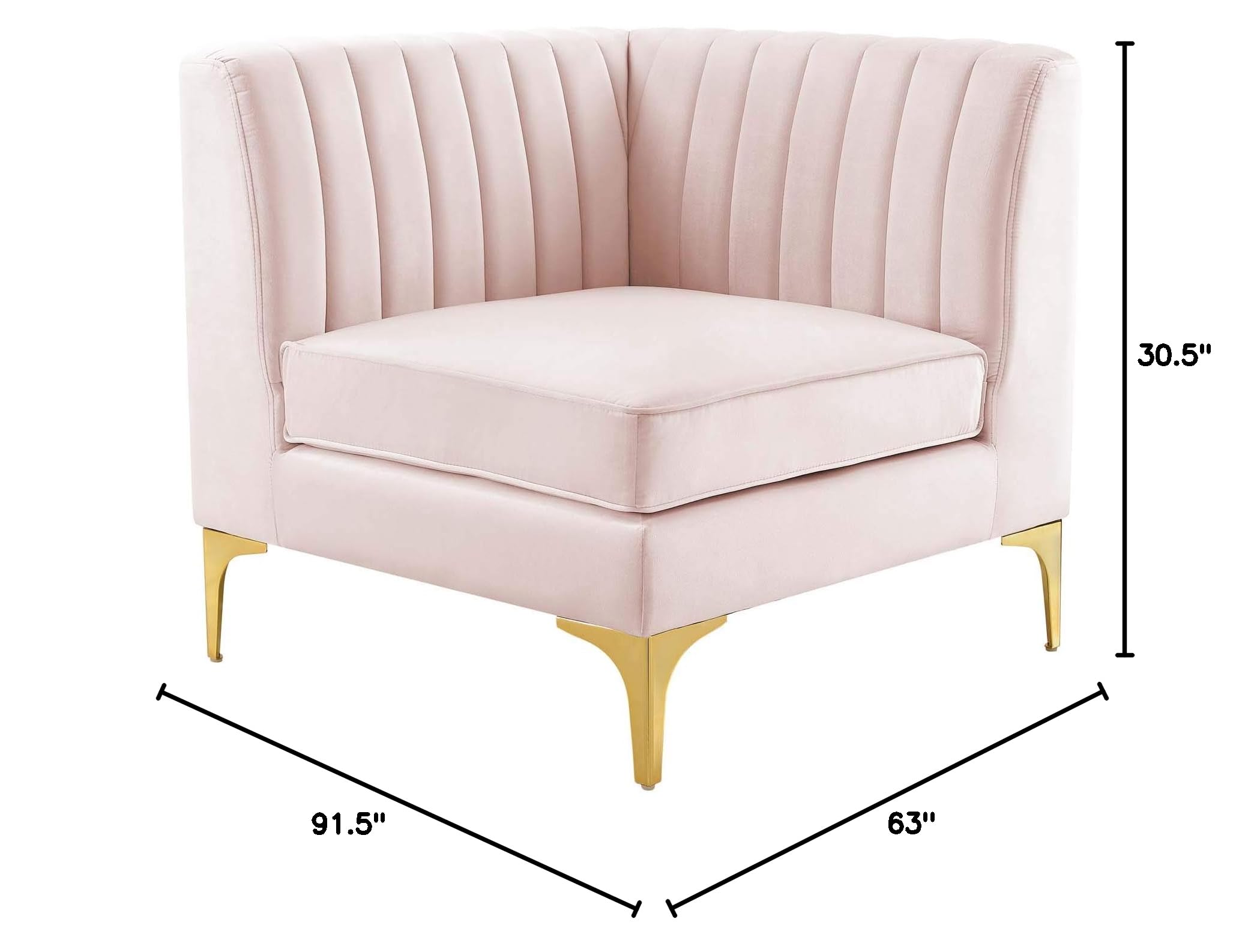 Modway Triumph Channel Tufted Performance Velvet 4-Piece Sectional Sofa in Pink - Modern Living Room Furniture for Small Spaces, Apartment & Home Theater Seating
