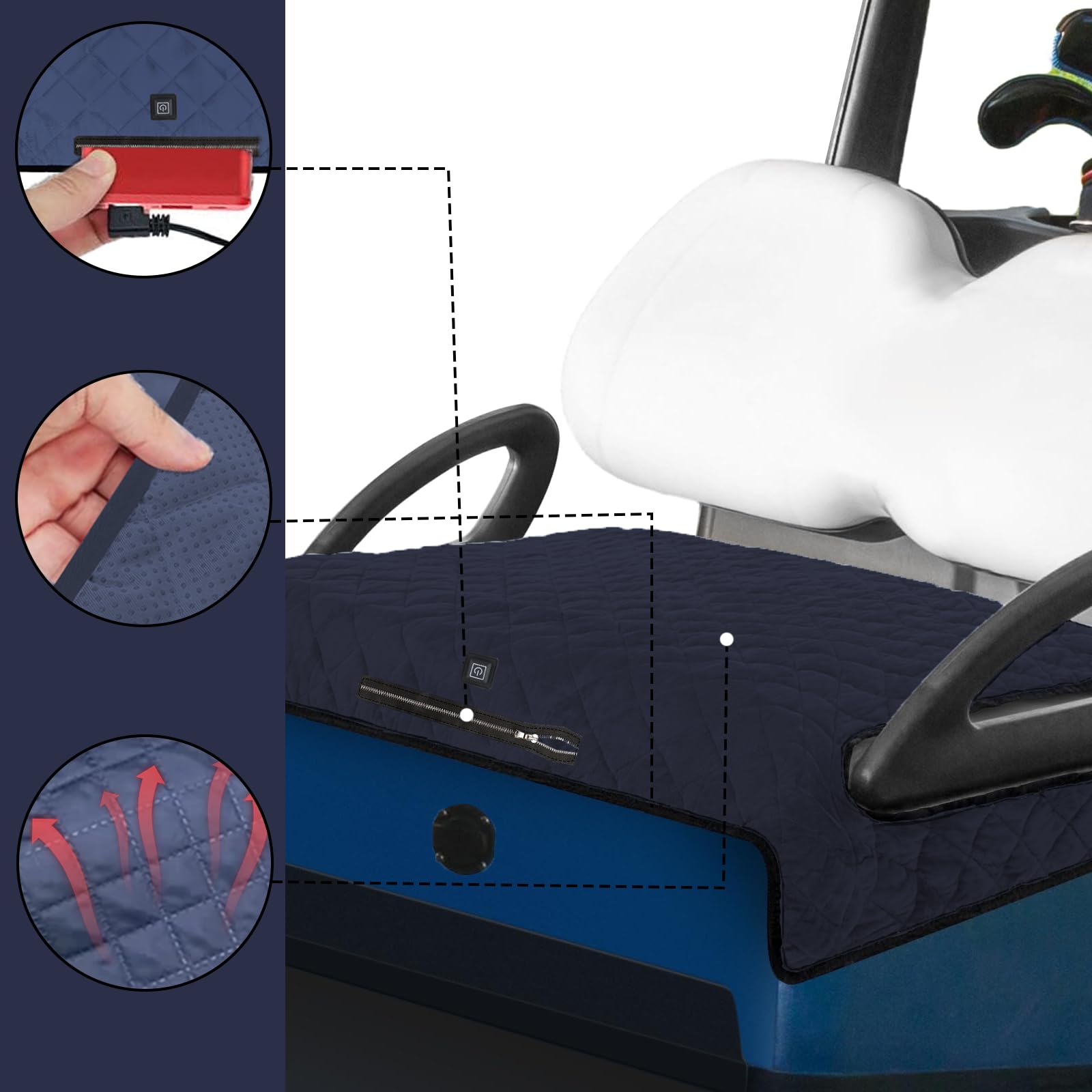Heated Golf Cart Seat Cover - Portable 3-Level Heating for 2 Passengers | Soft Winter Seat Warmer & Protector | Keep Seats Warm & Clean | Perfect for Cold Weather Golfing & Outdoor Activities