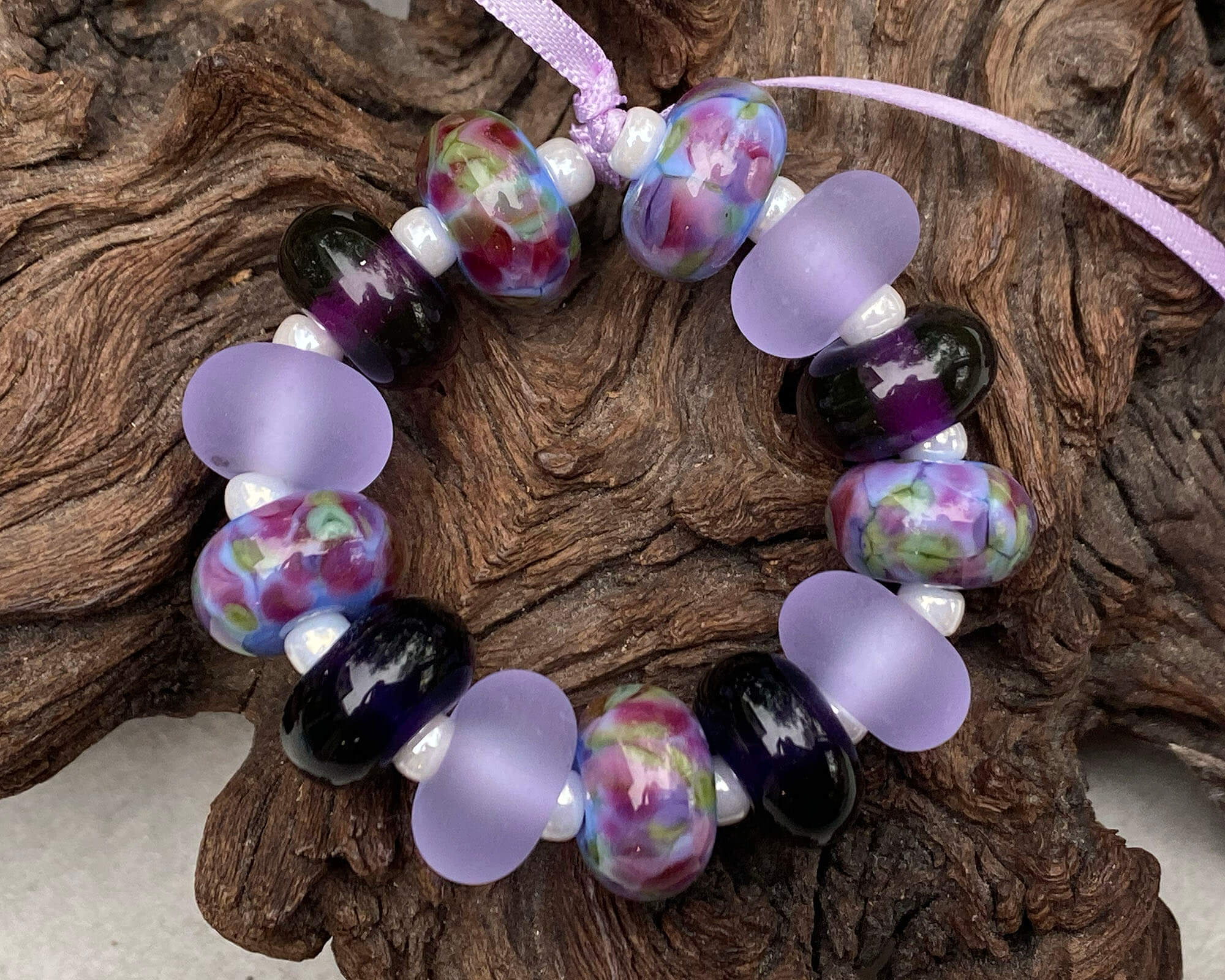 13 Royal Purple Lampwork Glass Beads Set for Jewelry Making, DIY Crafts, Bracelets & Necklaces - Handmade SRA Artisan Beads