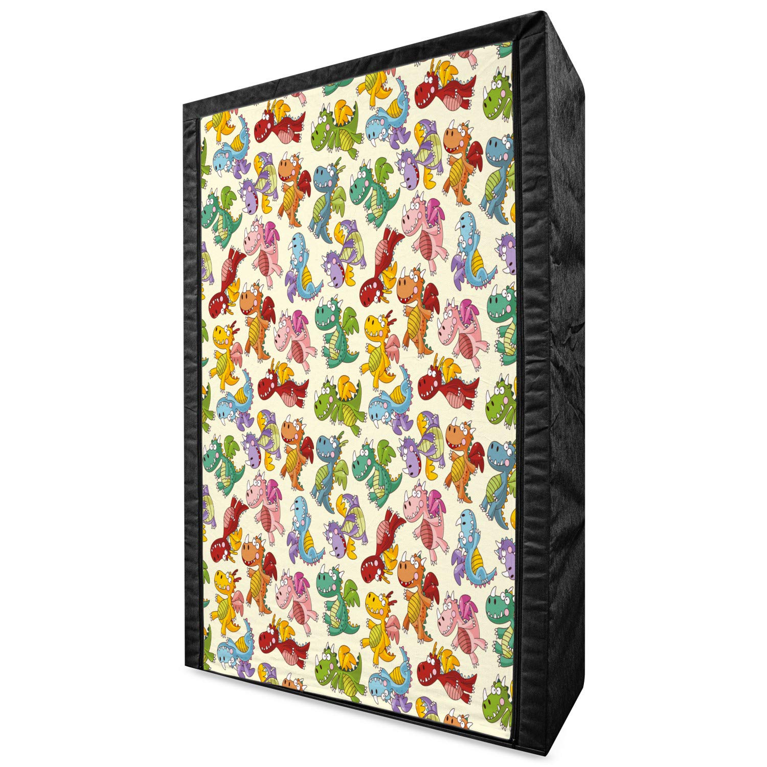 Ambesonne Cartoon Dinosaur Fabric Wardrobe - Portable Clothing Organizer with Shelves, 42.5 Inch Multicolor Rainbow Print Storage Closet for Kids Room, Bedroom & Nursery - Fun Dinosaur Theme for Boys & Girls