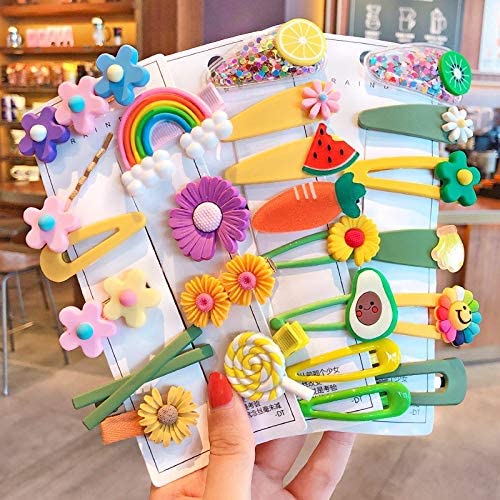 14 Pcs Colorful Flower & Fruit Hair Clips Set for Girls - Cute Hair Barrettes & Pins for Baby, Toddler, Kids & Teens - Perfect for School, Parties & Daily Styling (Mix Colors)