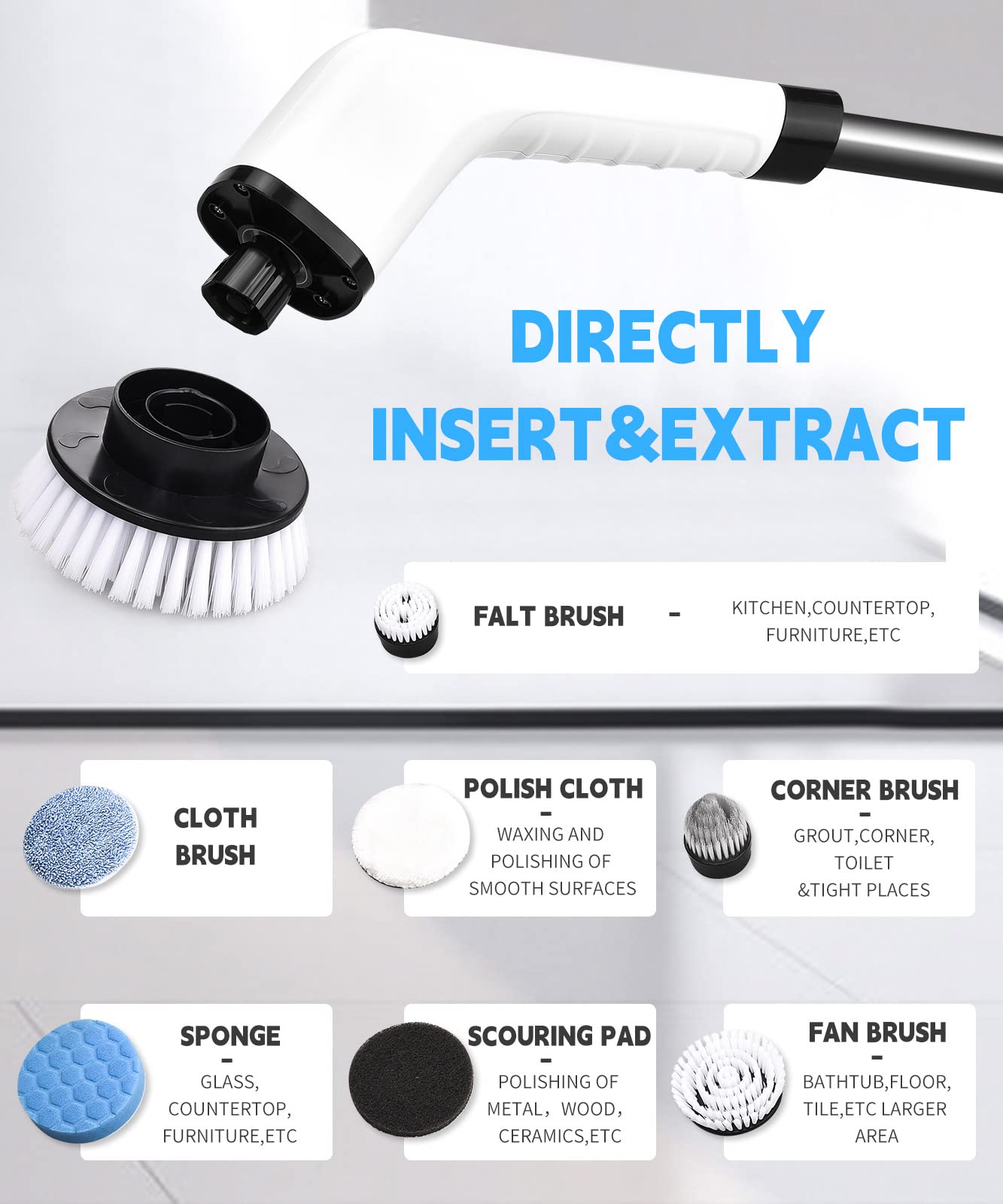 Cordless Electric Spin Scrubber - Power Shower Cleaning Brush for Bathroom, Tub, Tiles & Car | Long Handle Portable Spinning Cleaner for Bathtub, Kitchen & Household Use | Perfect for Deep Cleaning Grout, Stains & Hard-to-Reach Areas