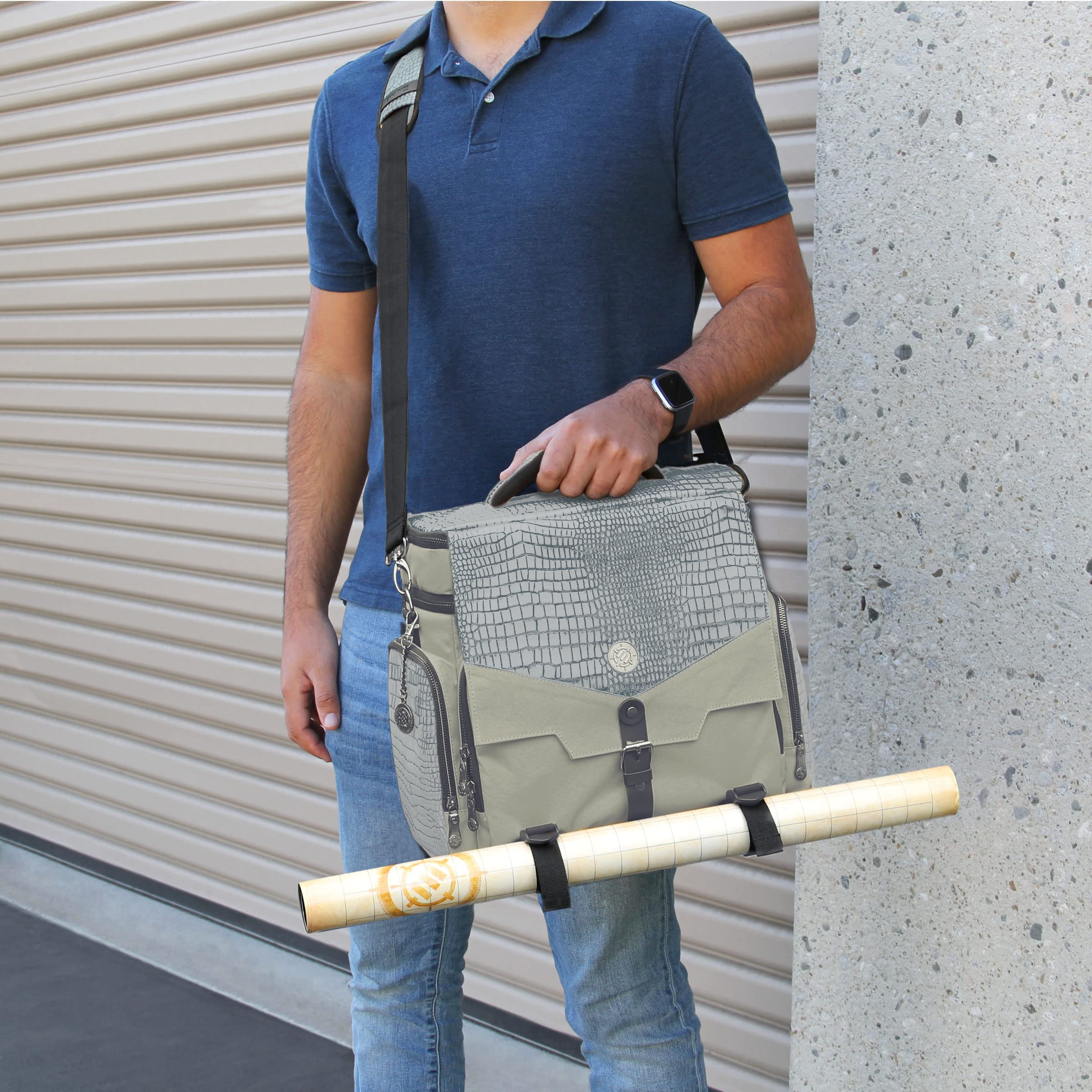 Premium DND Travel Bag for Dungeons & Dragons Collector's Edition - Silver Dragon Design with Battle Mat Holder, Dice Pockets & Book Storage (Carries 4-8 Books) - Perfect for Game Nights, Conventions & RPG Adventures
