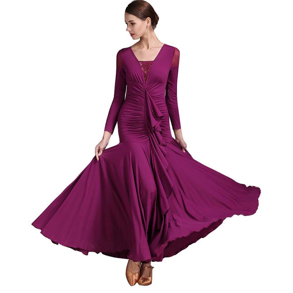 Elegant Frills Ballroom Dance Dress - Modern Flamenco & Waltz Performance Gown - Standard Practice Wear & Competition Costume for Latin, Smooth & Professional Dance Events
