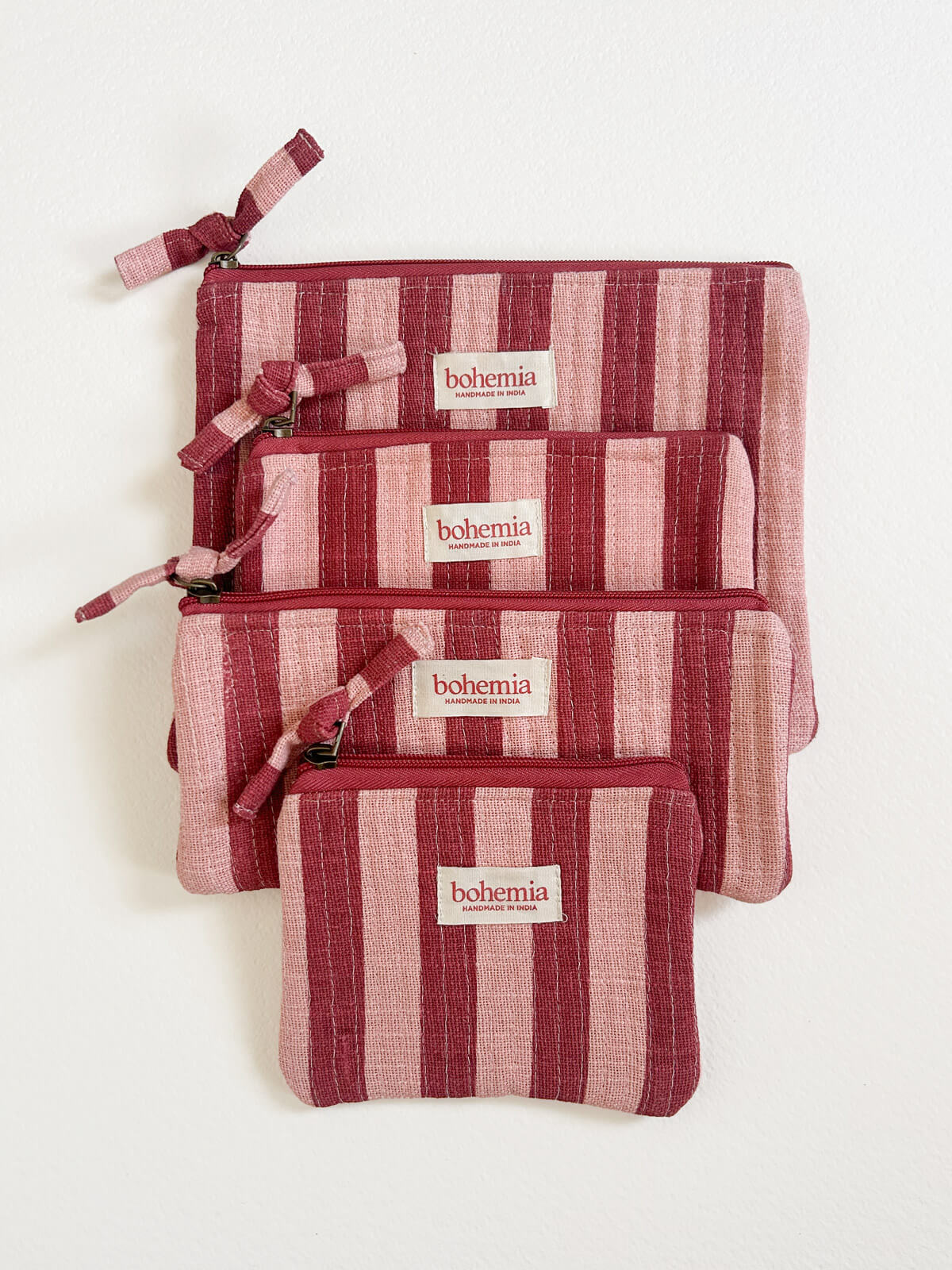 Jaipur Stripe Large Pouch in Pomegranate Red - Stylish Travel Organizer, Makeup Bag & Gift for Women | Perfect for Vacation, Gym & Daily Essentials Storage