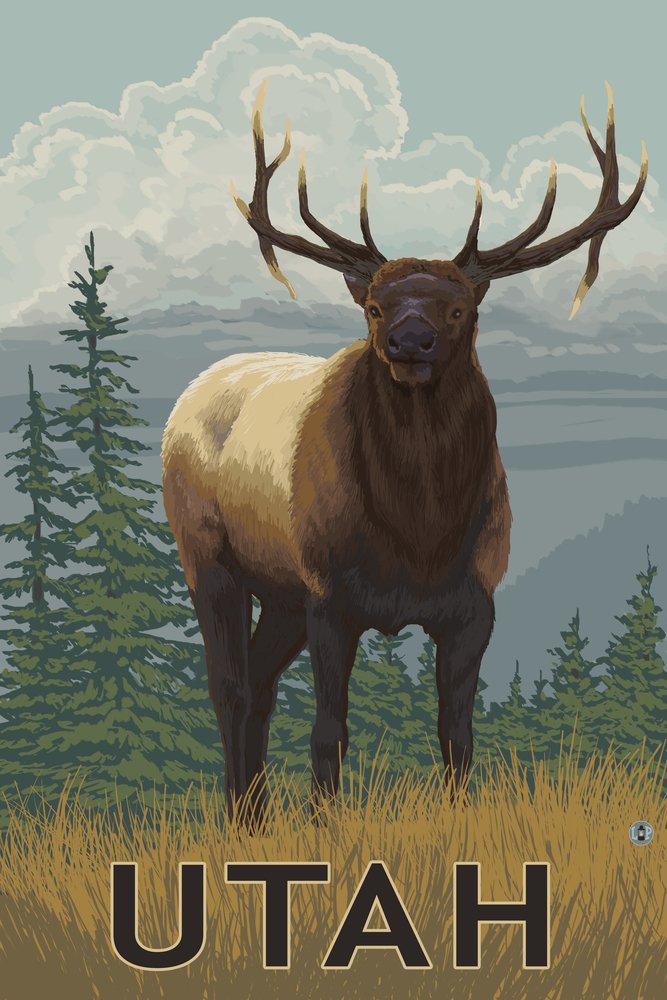 Elk Scene Utah - 24x36 Gallery Quality Metal Wall Art, Aluminum Home Decor for Living Room, Office & Cabin