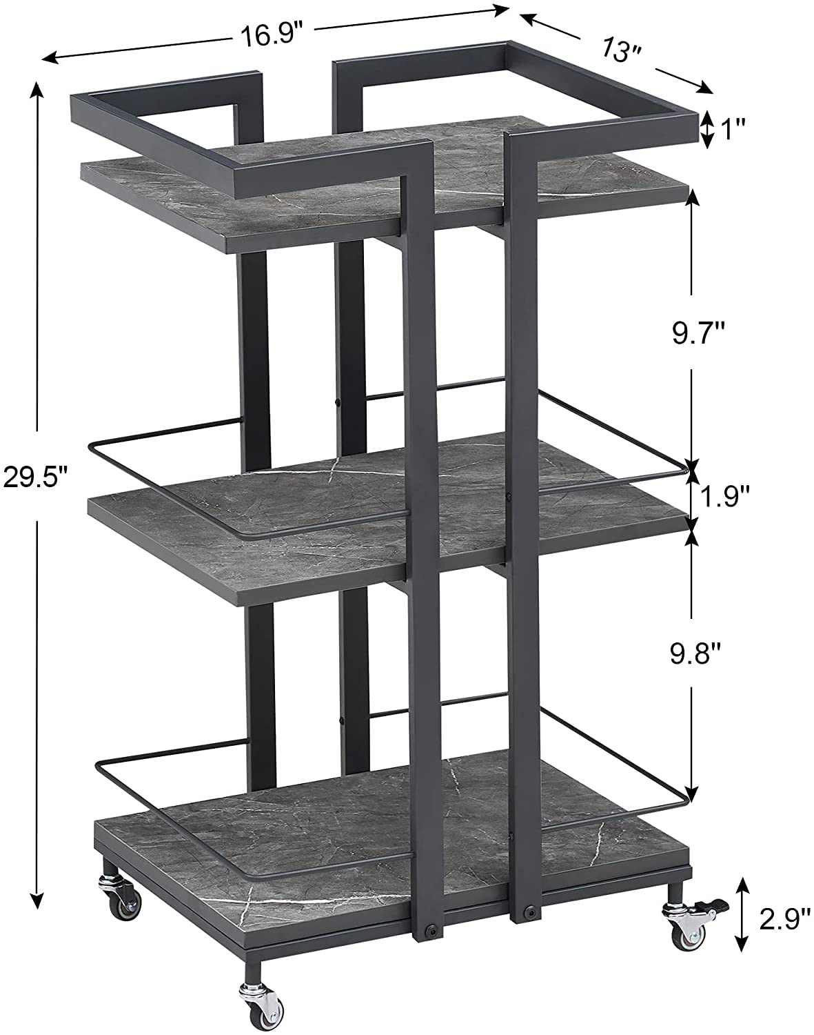 BarberPub Heavy-Duty Rolling Utility Cart - Metal Manicure Trolley with Wheels, Multi-Purpose Storage Rack for Salon, Barber Shop & Home Organization (Grey, Model 2033) - Perfect for Nail Tools, Hair Styling Equipment & Beauty Supplies Storage