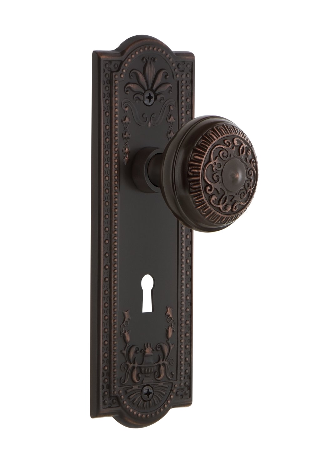 Vintage Bronze Egg & Dart Door Knob - Nostalgic Warehouse Meadows Plate Interior Mortise Handle for Classic Home Decor | Perfect for Victorian, Colonial & Traditional Style Doors