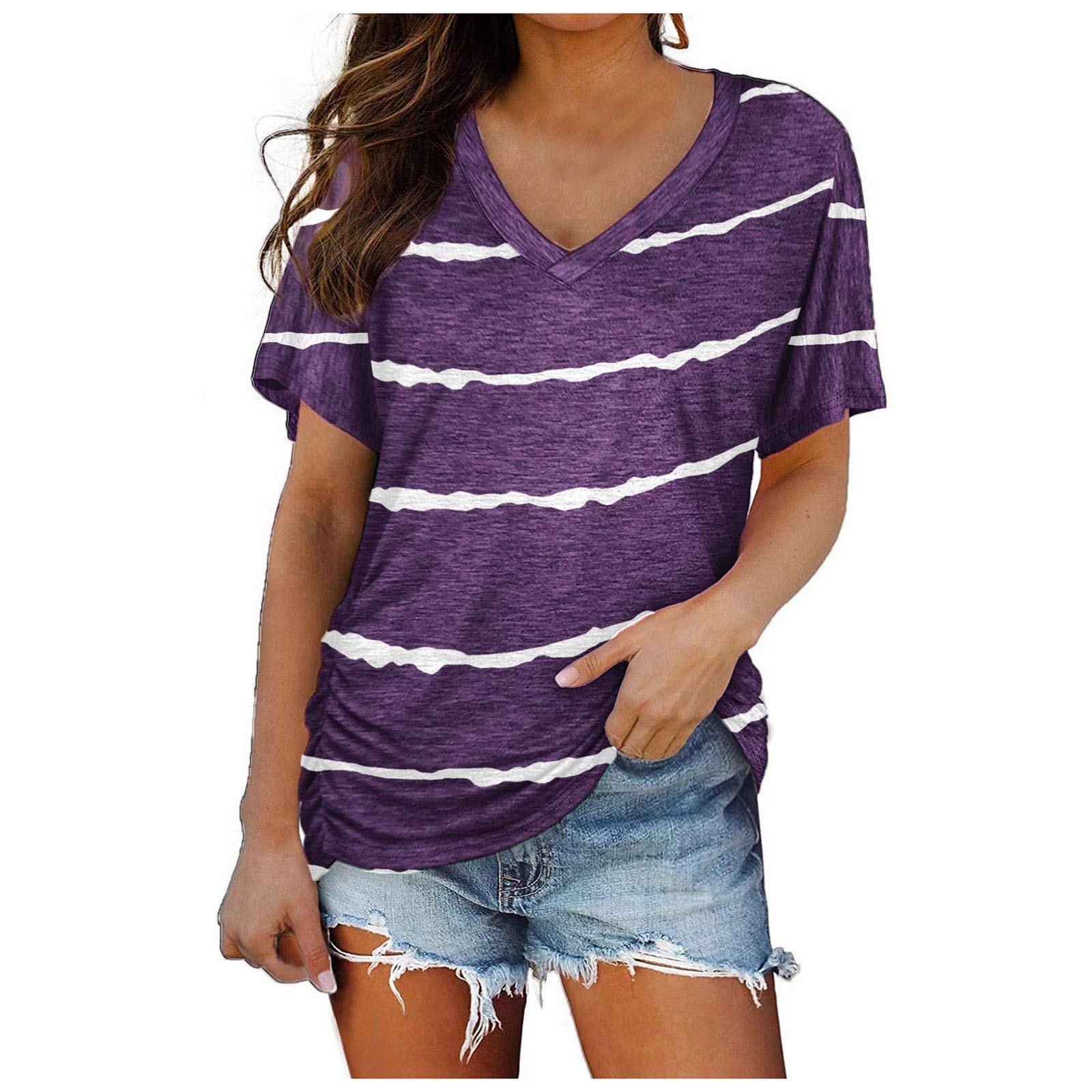 Women's Casual Summer V-Neck T-Shirts - Loose Fit Trendy Tops & Tunic Blouses - Short Sleeve Tees for Everyday Wear, Outings & Summer Fashion