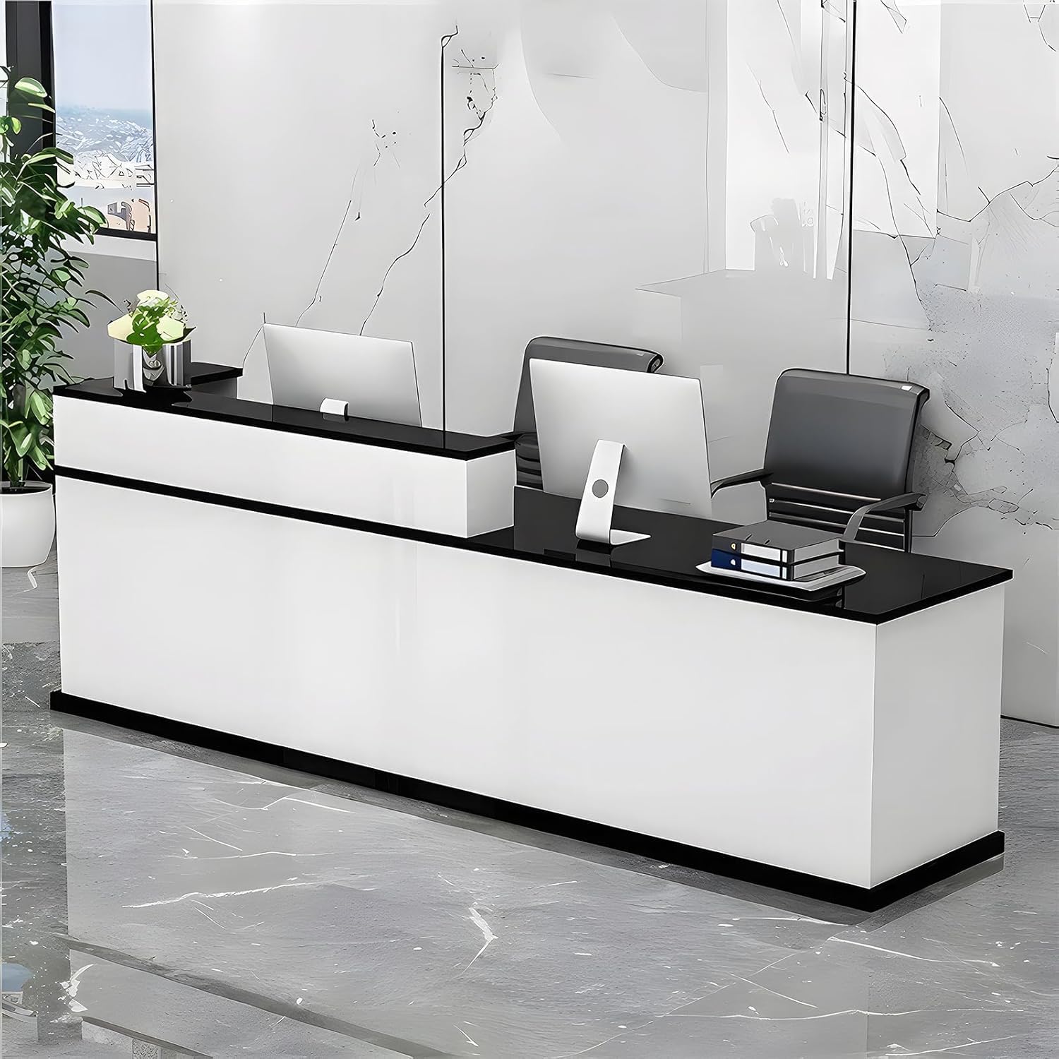 Modern Wooden Reception Desk with Lockable Storage Drawers & Keyboard Tray - 55.11